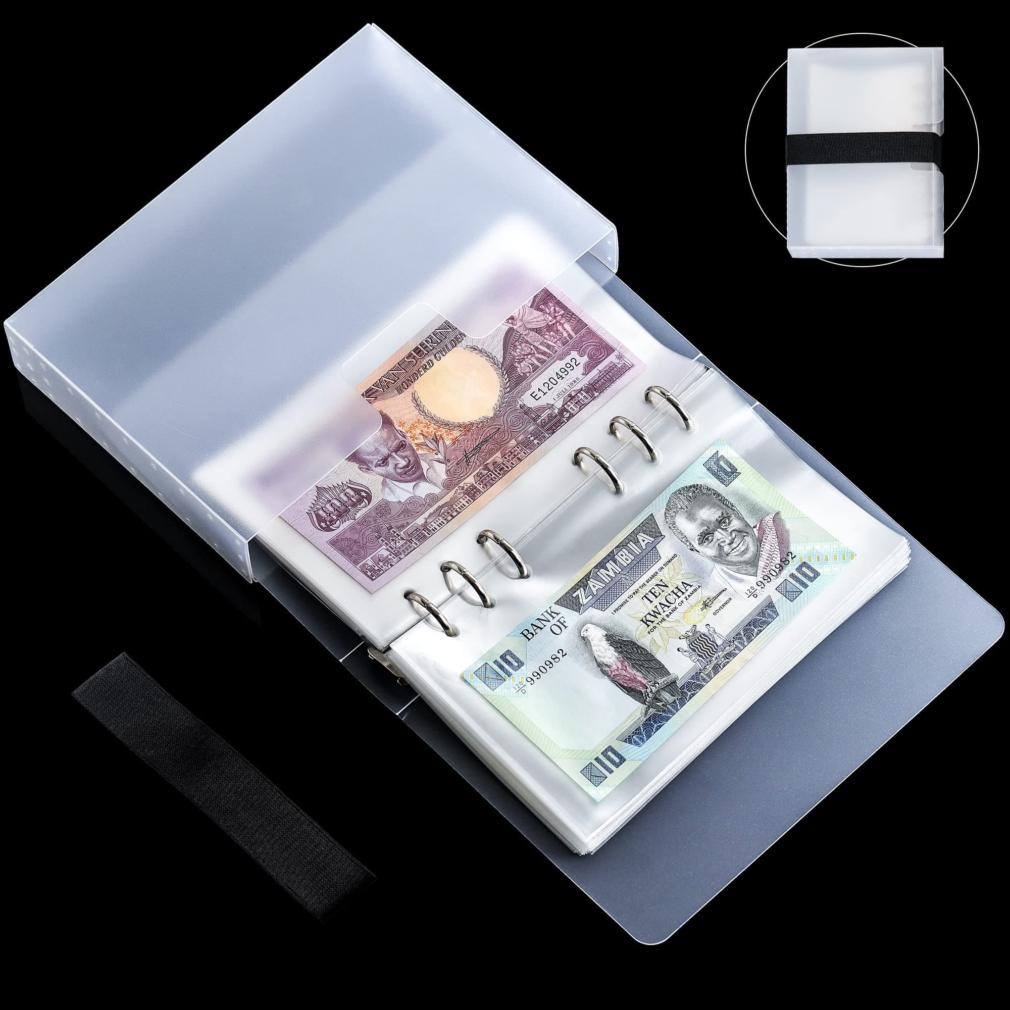– Uncle Paul 100 Pocket Currency Album - 7 × 4 inch Portable Banknotes Holder Dollar Paper Money Sleeves Storage Book for Bills Documents Tickets Trading Cards Stamps Collection Supplies AN0501BK
