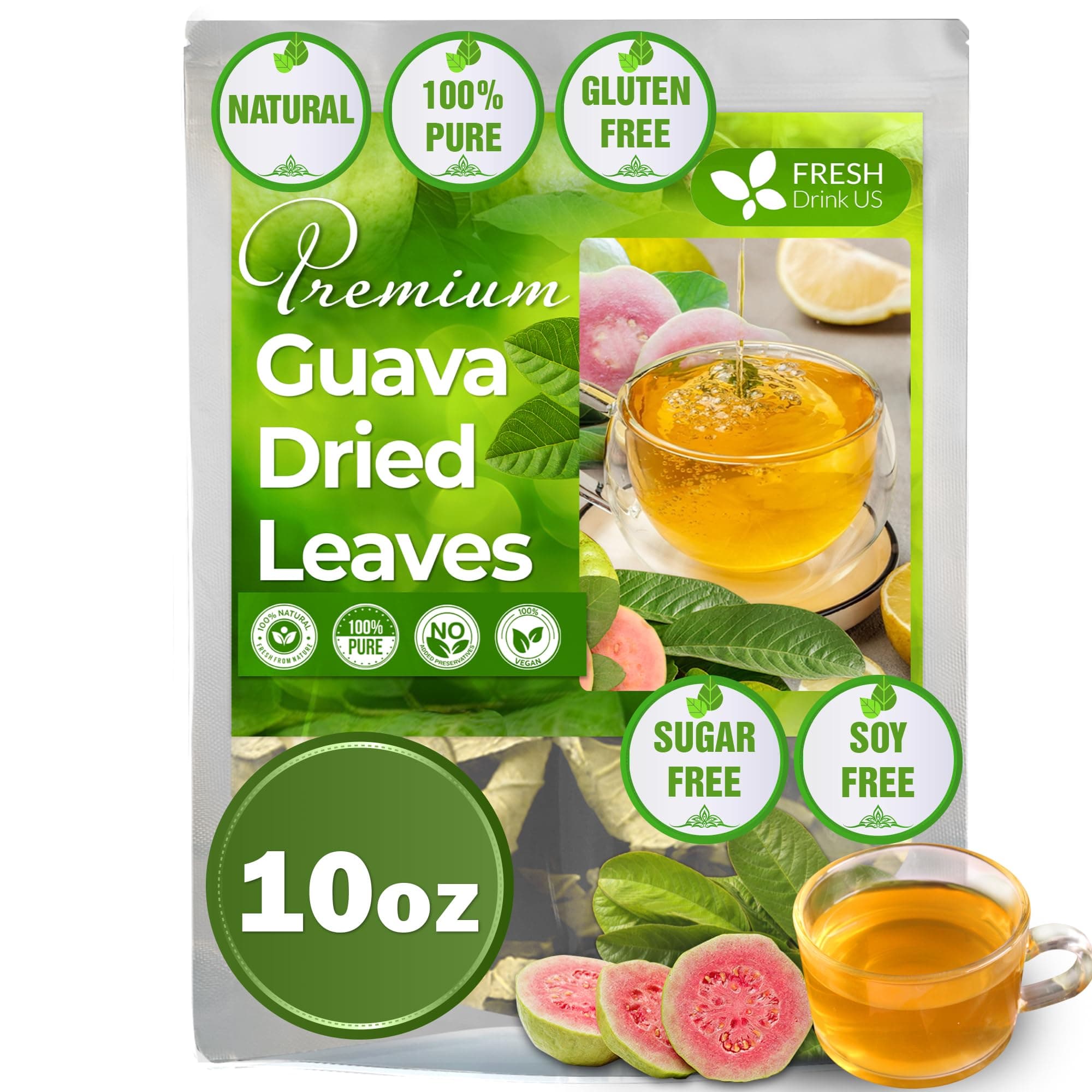 FreshDrinkUS, Premium 10oz Guava Dried Leaves (CUT & SIFTED), 100% Natural & Pure from Dried Guava Leaves, Guava Loose Leaf Tea, No Additives, No Caffeine, Vegan