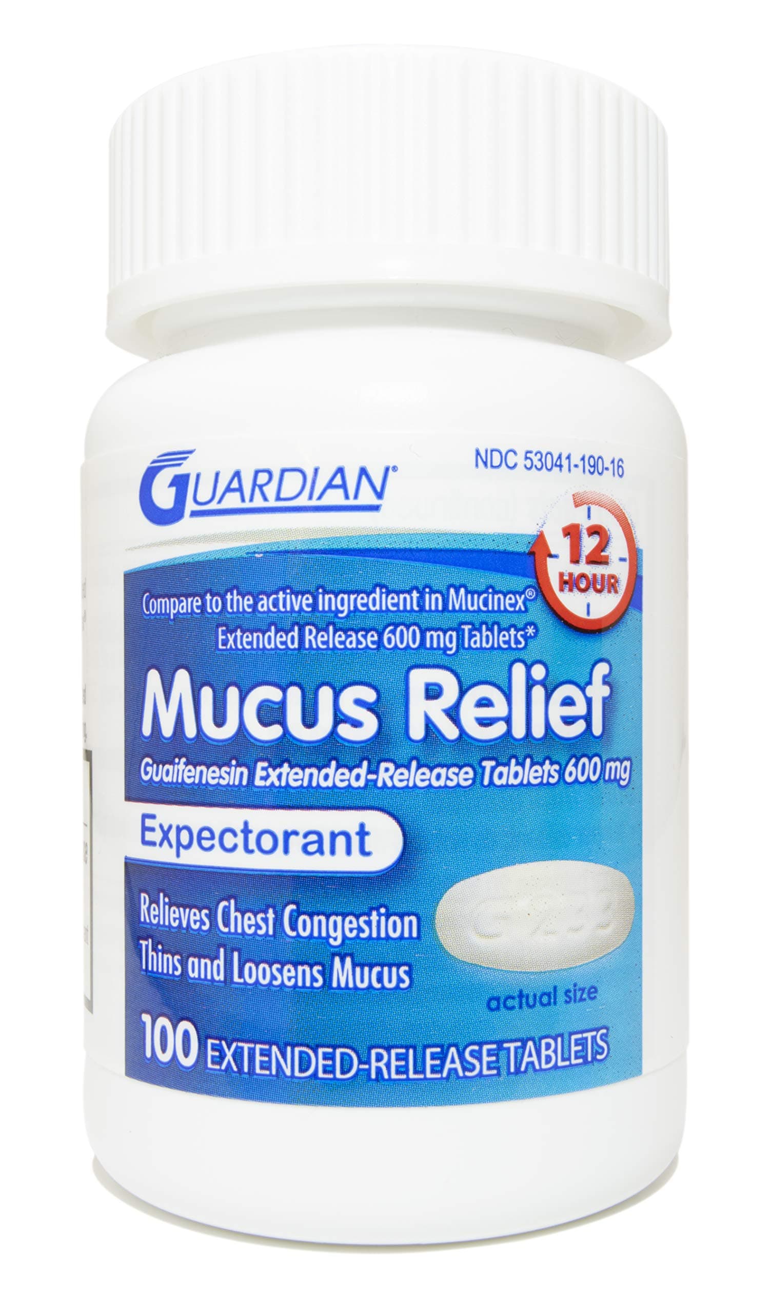 Mucus Relief, 600mg Guaifenesin 12 Hour Extended Release, Chest Congestion Expectorant (100 Count Bottle)