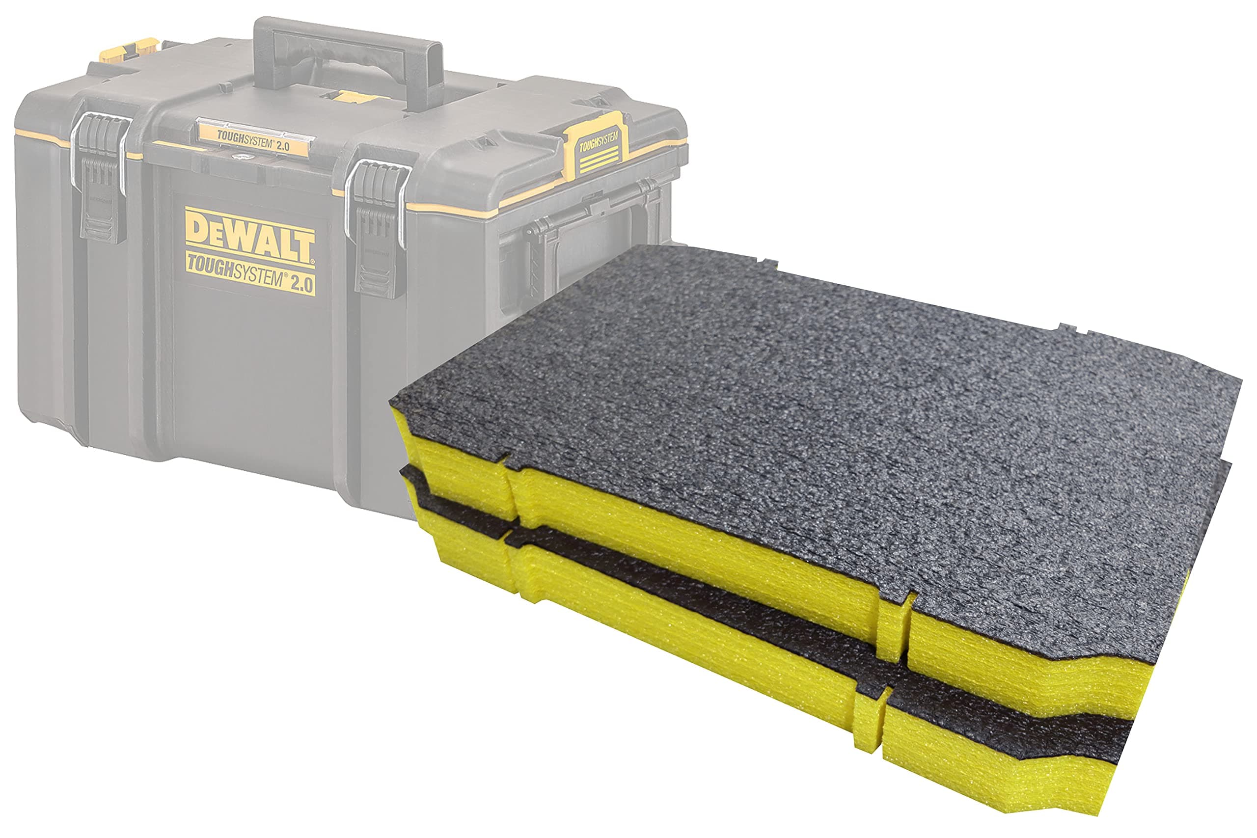 Shadow Foam ToughSystem 2.0 Toolbox Foam Inserts [Twin Pack] Cut and Peel Foam Inserts for DeWalt ToughSystem 2.0 Toolboxes | Tool Organisation, Kaizen, 5s, Tool Storage & Storage Boxes (50mm, Yellow)