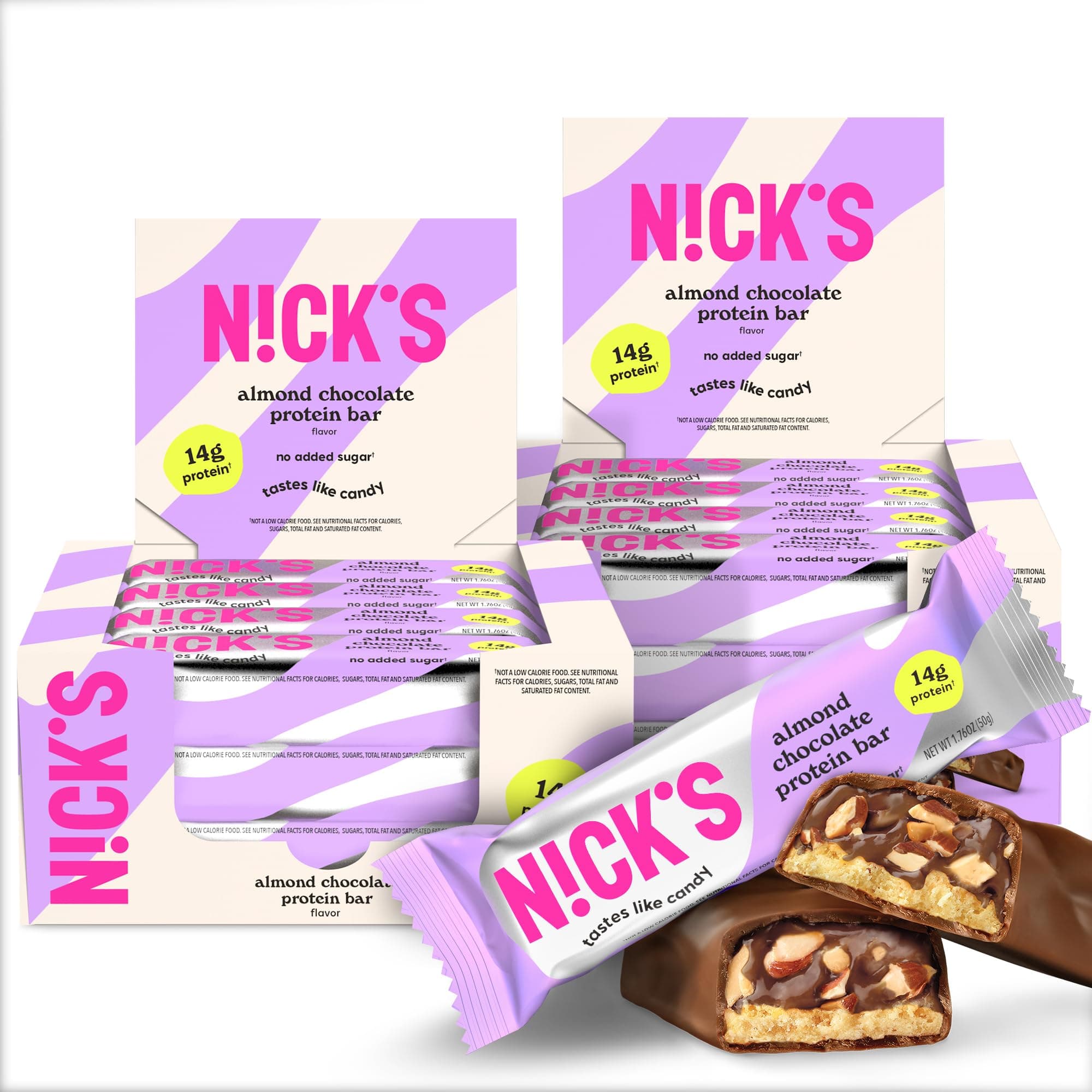 Nick's Protein Bars Almond Chocolate | 14g protein | 220 calories | Low Carb Keto Friendly Snacks No Added Sugar (Multipack 24 bars x 50g)
