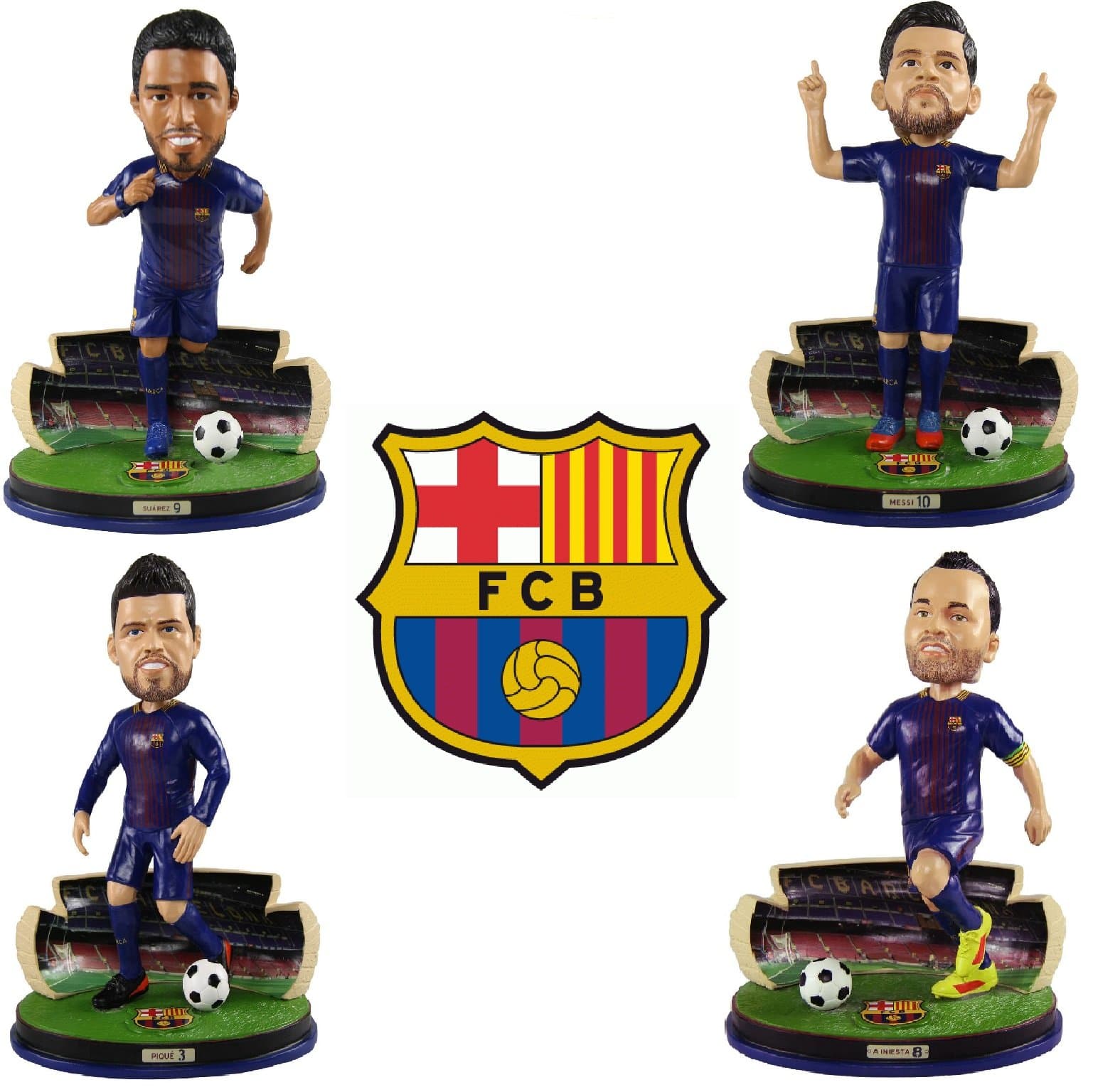 FOCO Barcelona FC Action Bobble Head - 4 Pack - Iniesta A,Messi L,Pique G,Suarez L