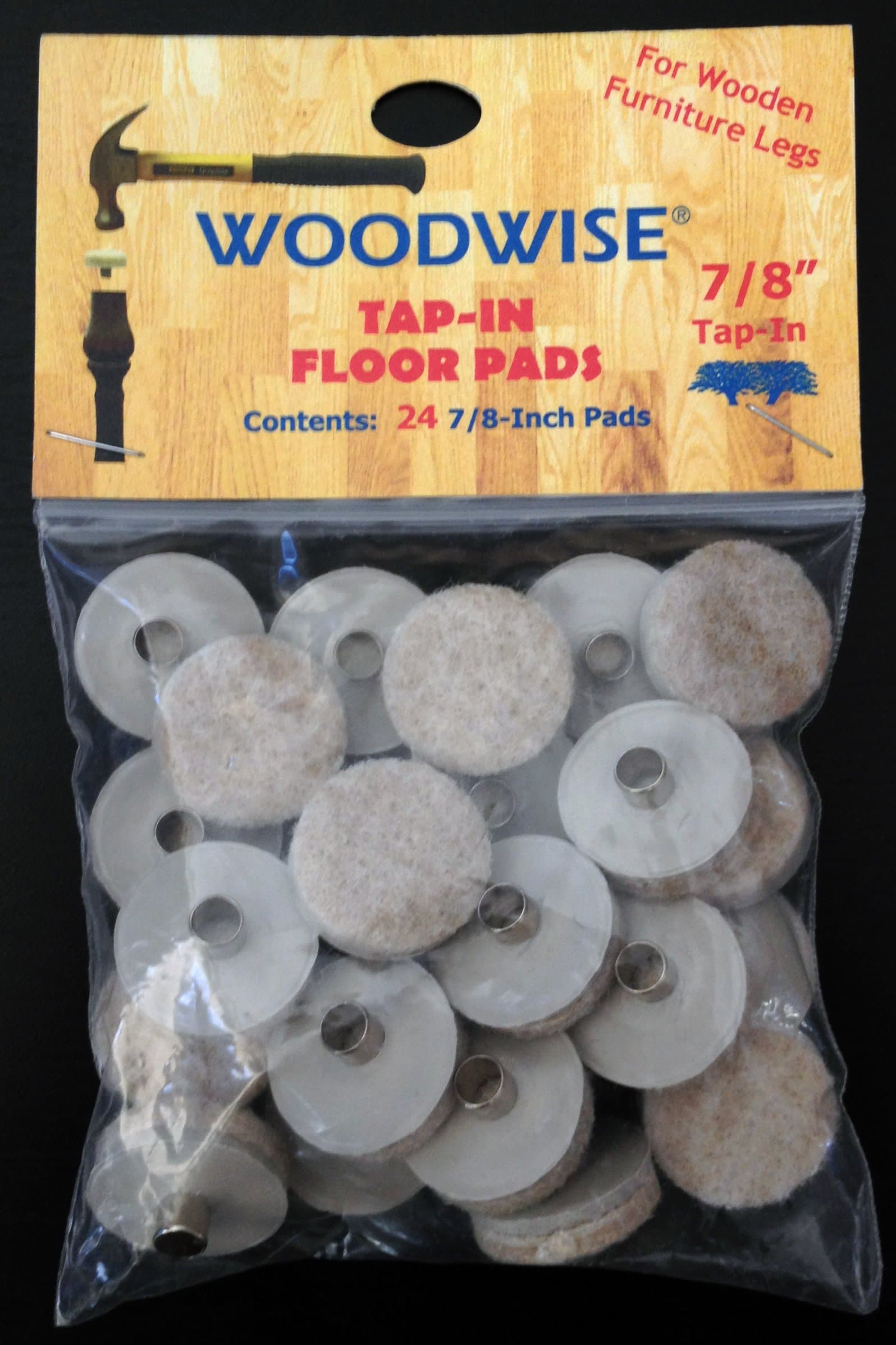Woodwise 7/8" Tap-In Floor Pads - 24 Pieces