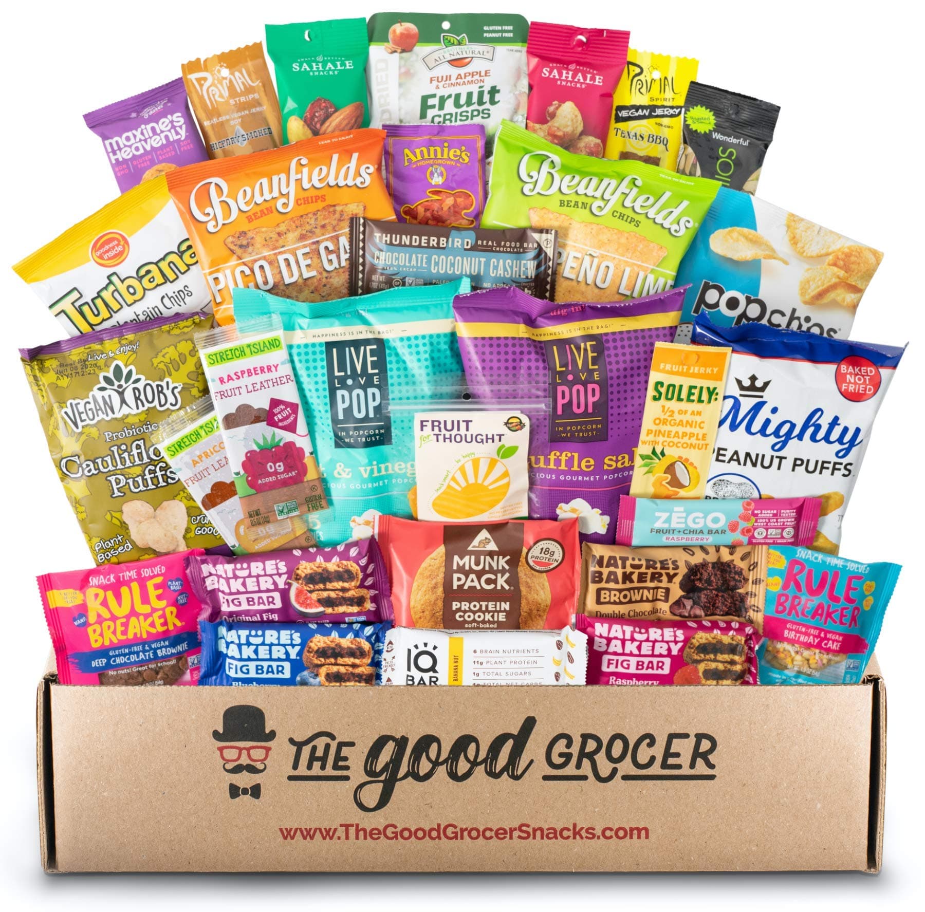 Deluxe VEGAN Snacks Care Package: Delicious Vegan Jerky, Protein Bars, Cookies, Chips, Puffs, Fruit & Nuts, Healthy Gift Basket Alternative, Snack Variety Pack, College Student Care Package