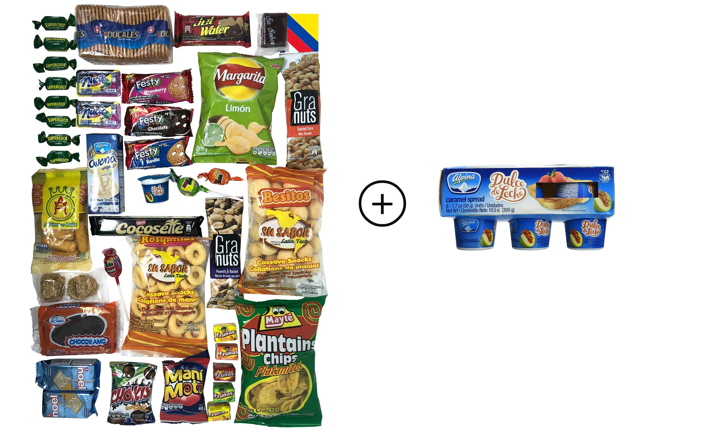 Colombian Snacks Sampler Variety Box - Cookies, Chips & Candies Assortment Pack - Delicious Gift Box - College Care Package (Mecato+Arequipe)