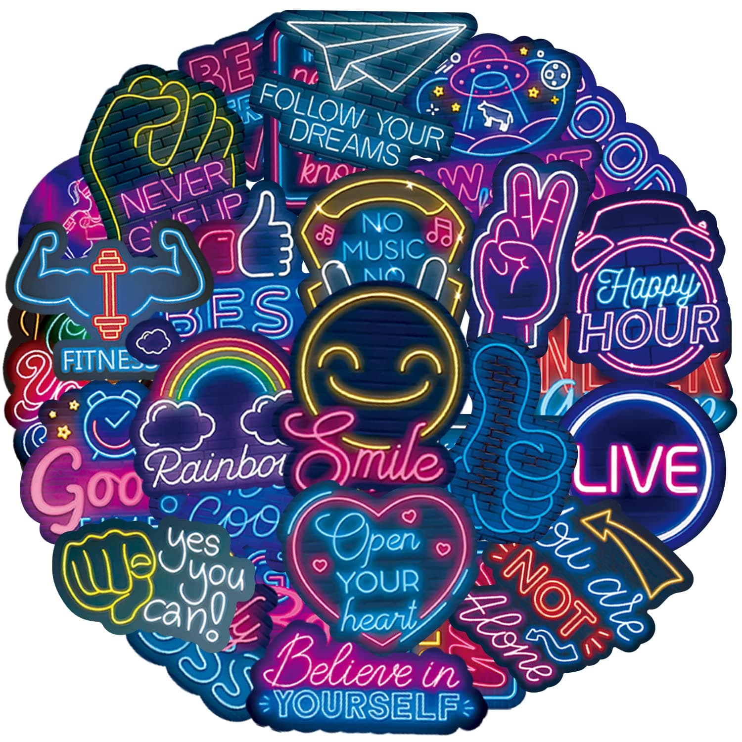 100 PCS Neon Motivational Stickers for Teens Adults Kids Positive Quotes Sticker Pack Waterproof Vinyl Decals for Water Bottle Laptop journaling Scrapbook Cups Phone Skateboard Planner Computers iPad
