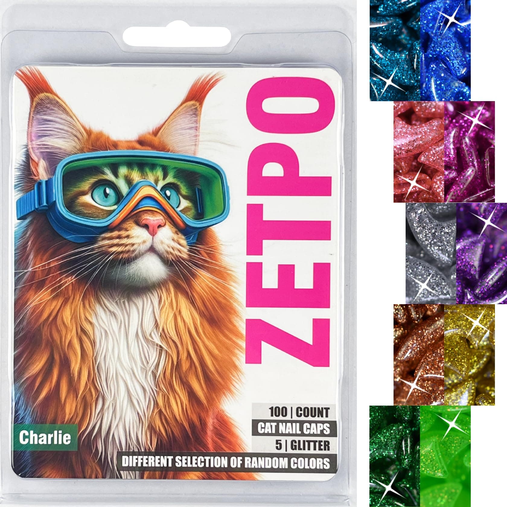 zetpo 100 pcs Cat Claw Caps for Cats Nail Claws Different Random Colors with Adhesives and Applicators (M)
