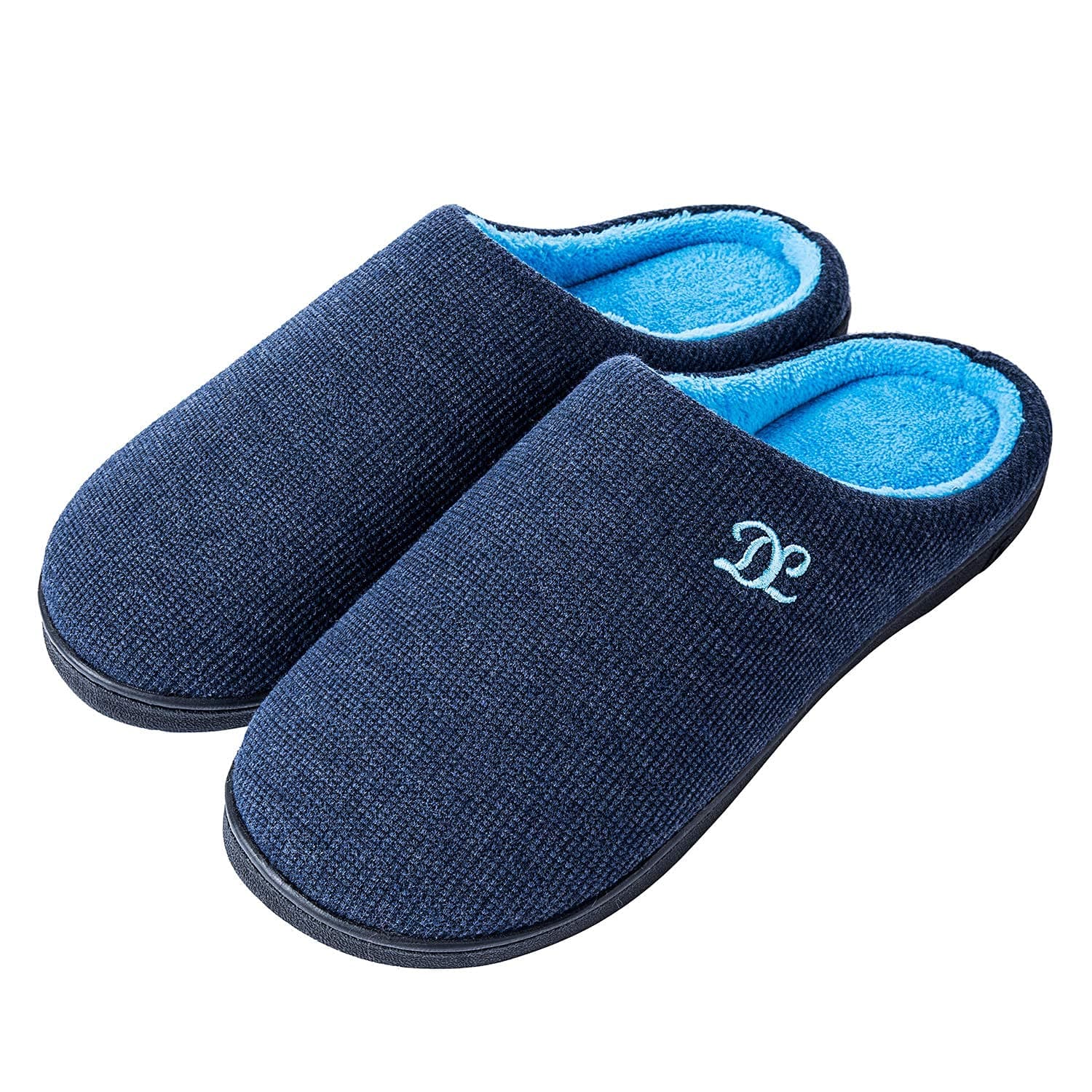 DL Mens Memory Foam Slippers - Comfortable House Slippers For Men, Indoor Outdoor, Closed Toe Black Gray Navy