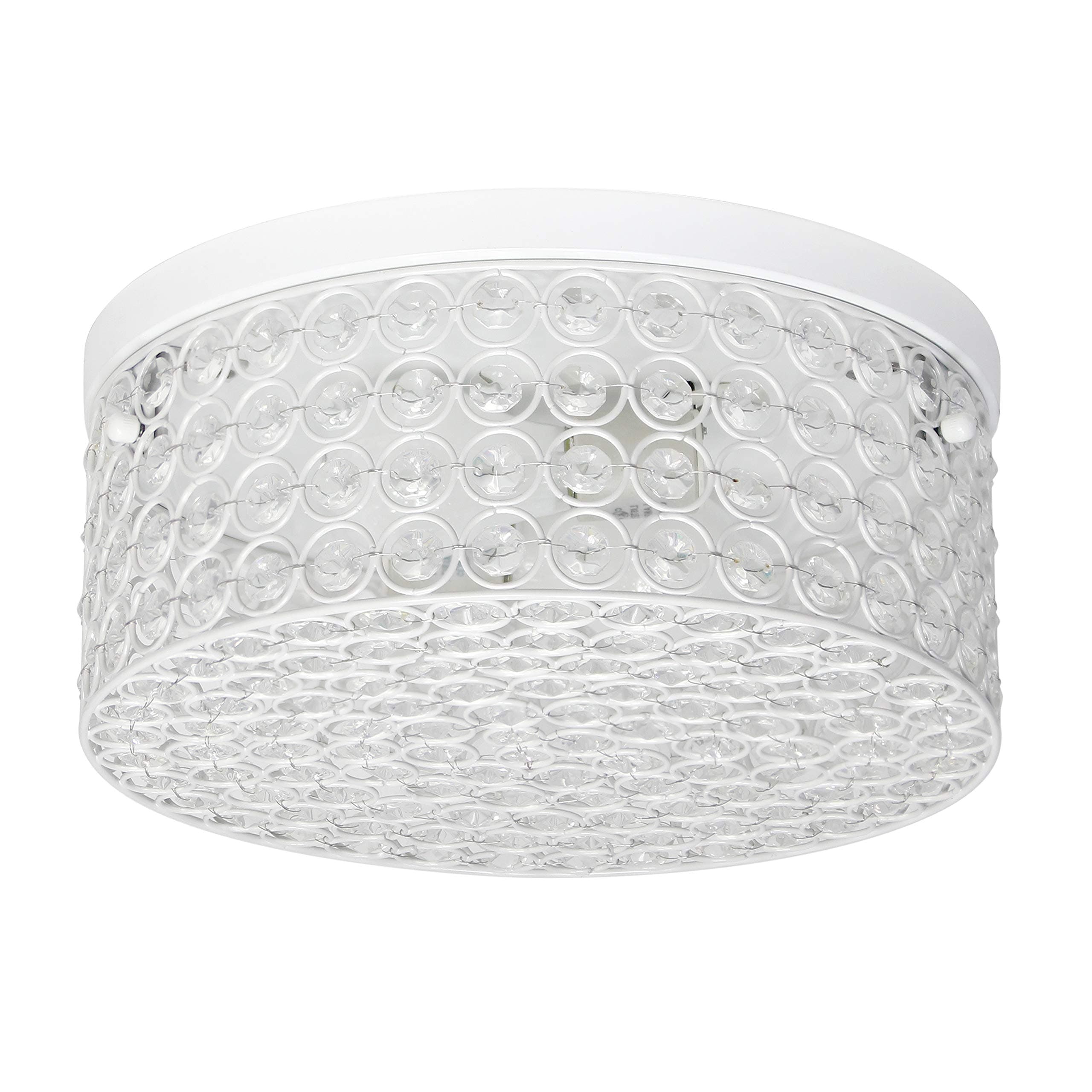 Elegant Designs FM1003-WHT 12 Inch Elipse Crystal 2 Light Round Ceiling Flush Mount, White