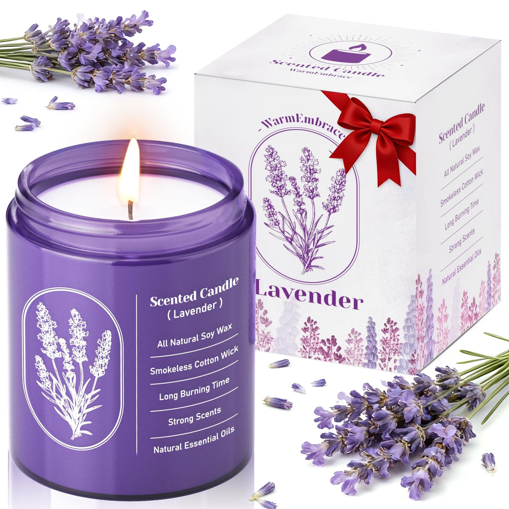WarmEmbrace Lavender Scented Candles for Women, 7.5 oz Highly -Scented Soy Candle for Home Scented, Birthday Valentines Gifts for Mom & Girlfriend, Housewarming Gift
