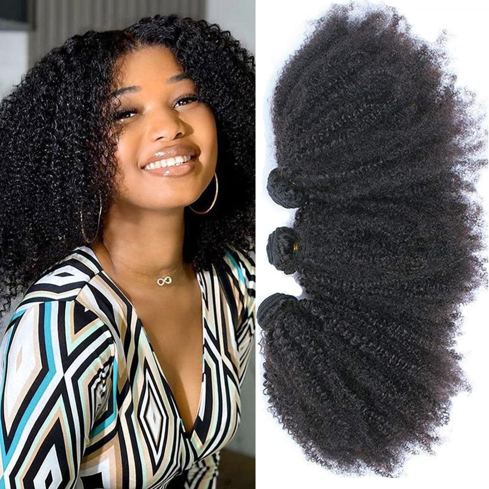 Mongolian Afro Curly Bundles Human Hair Bundles 8 10 12 Inches 4B 4C Afro Bulk Human Hair Virgin Hair Burmese Curly Weave Bundles for Black Women Weft Natural Black Color