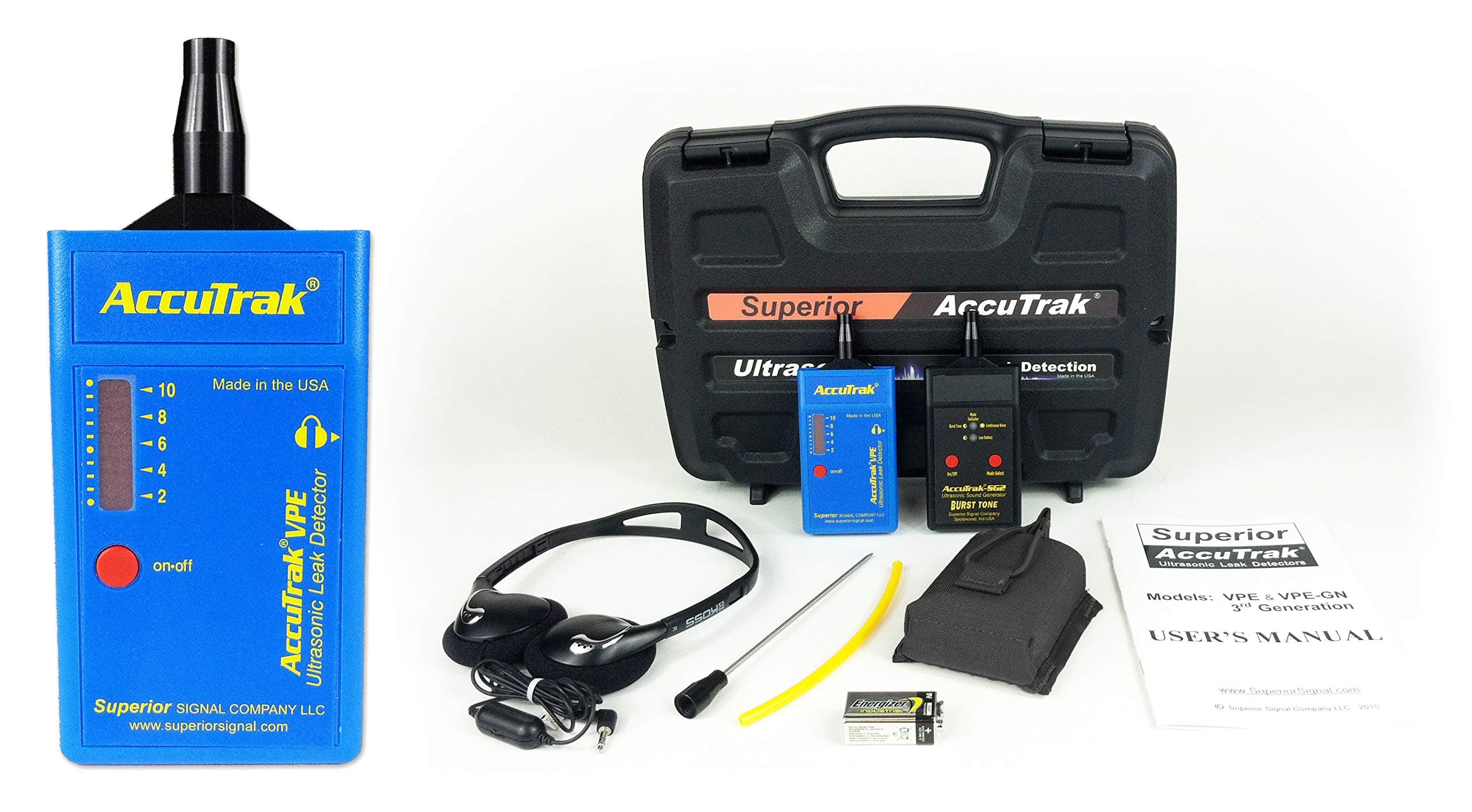 Superior AccuTrak VPE PLUS Ultrasonic Leak Detector Plus Kit, Includes VPE Leak Detector, Headset, Battery, Hard Case, Touch Probe, Waveguide, Sound Generator