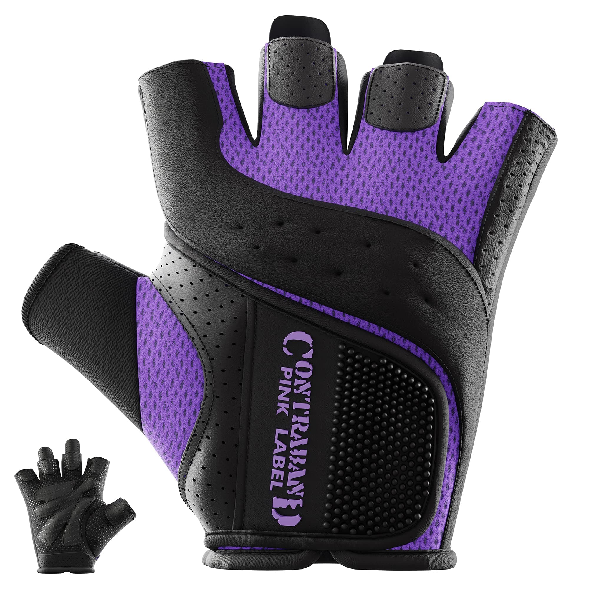 Contraband Pink Label 5137 Women's Padded Weight Lifting and Rowing Gloves w/ Grip-Lock Padding (Pair) - Machine Washable Fingerless Workout Gloves Designed Specifically for Women