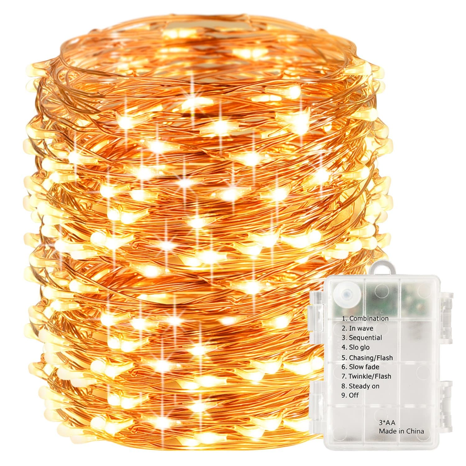 200 Led String Lights Fairy Lights Battery Operated Waterproof Fairy String Lights with Remote Control Timer 8 Modes 33ft Copper Wire Christmas Lights Christmas Decor Warm White