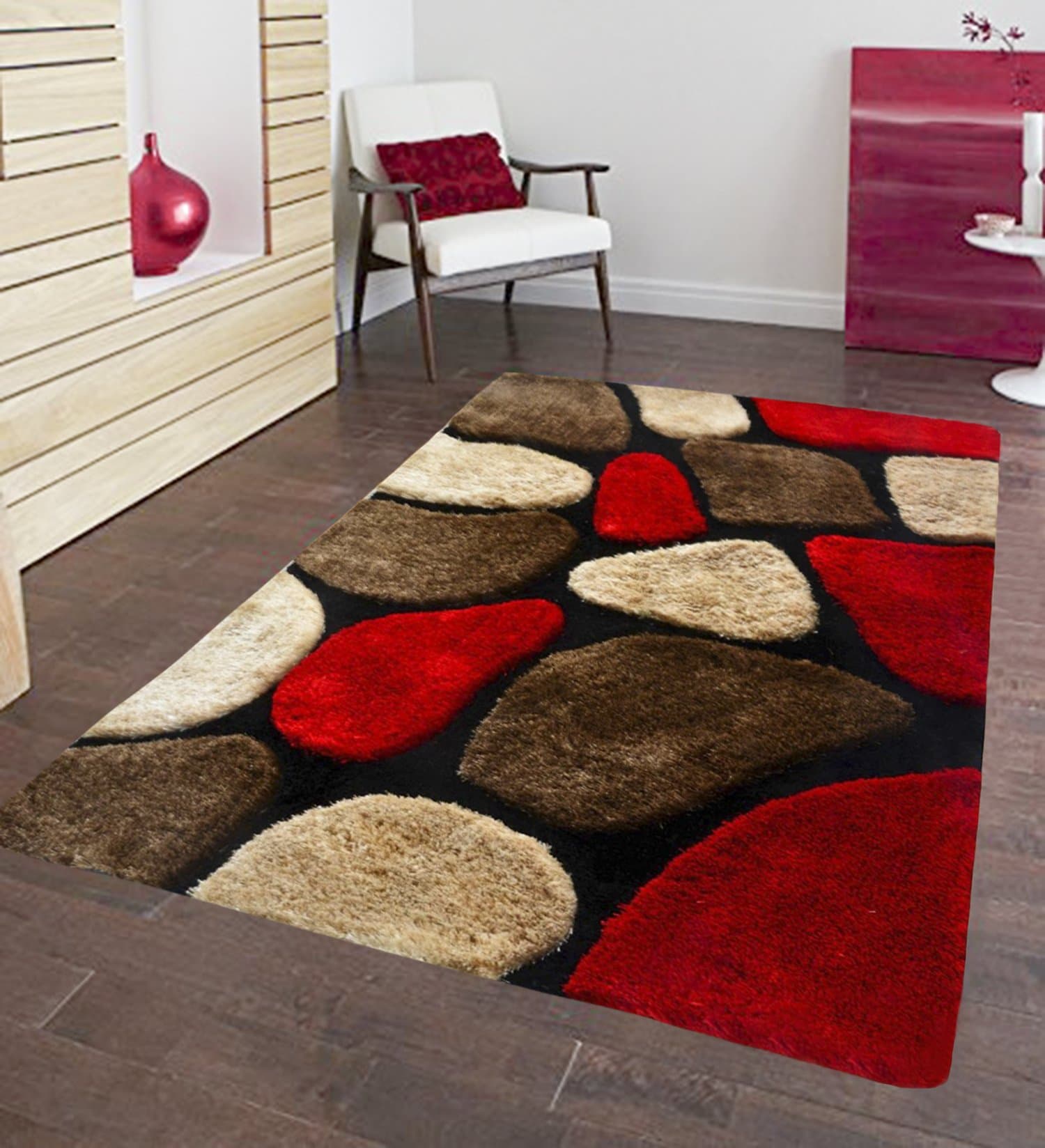 Glamkaart Hand Tufted Red Stone Carpet 3x5 Feet