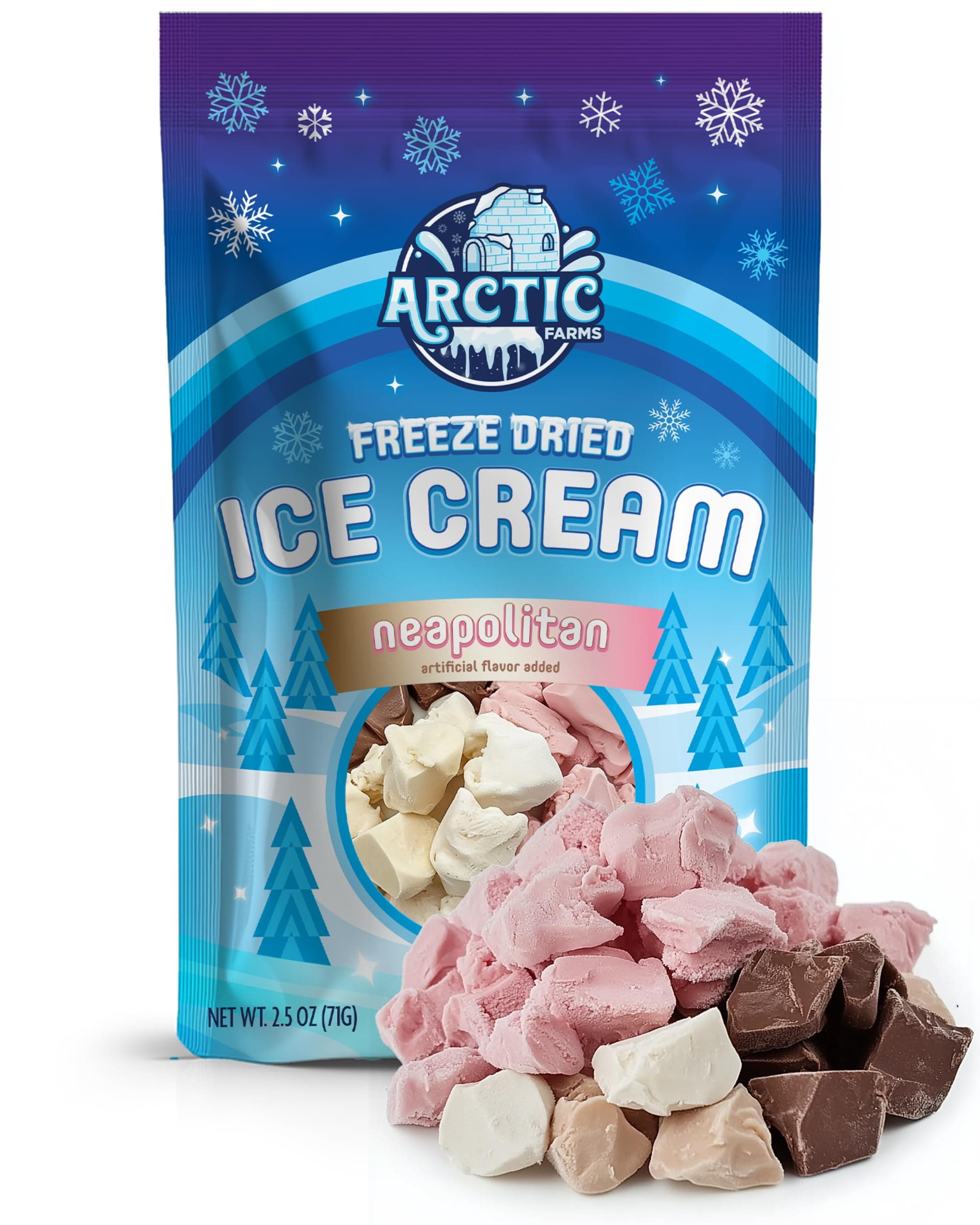 Arctic Farms Freeze Dried Ice Cream Bits Bagged and Boxed - Does Not Melt (Neapolitan Mix, 2.5oz)