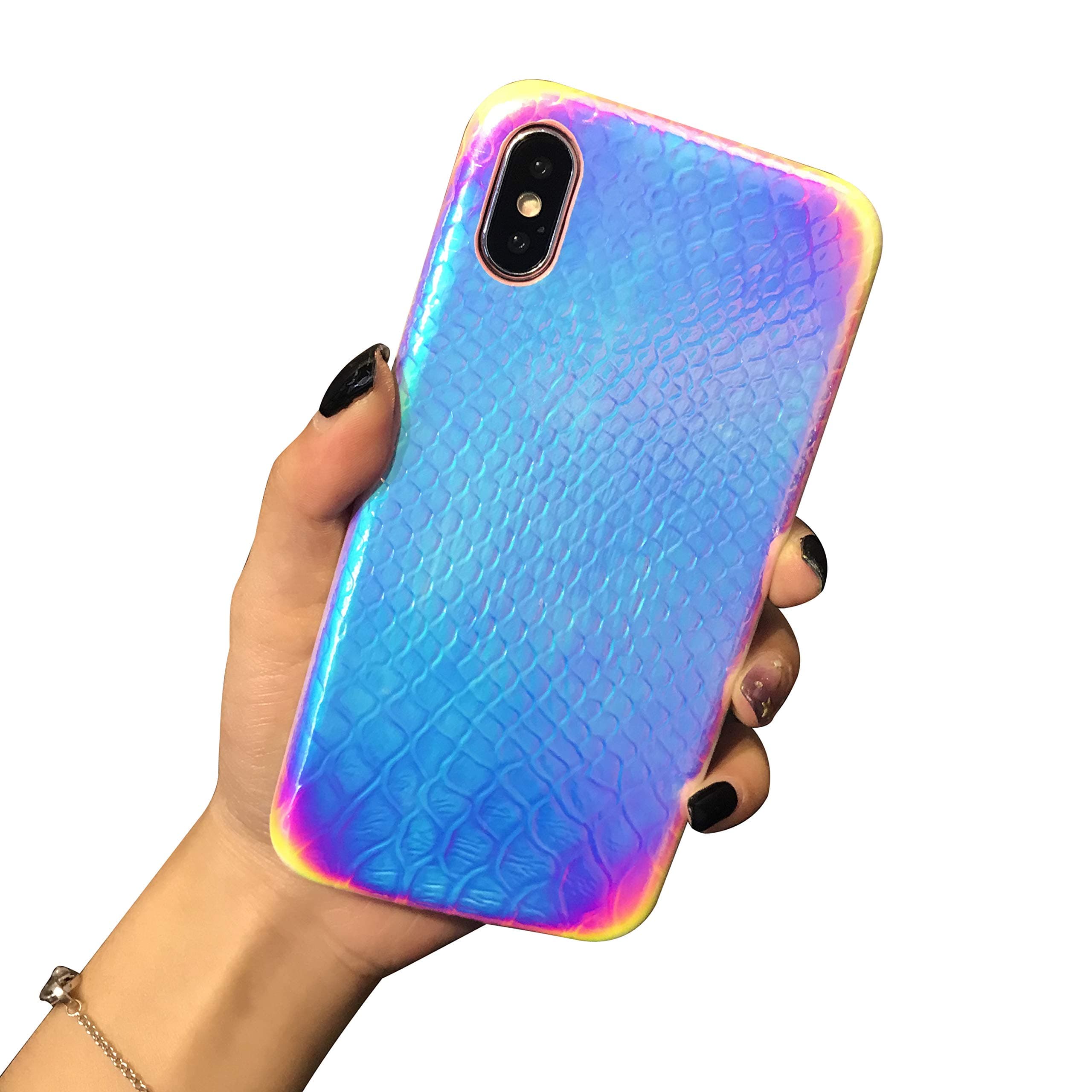 Easeu Holographic Mermaid iPhone XR Case, [Super Slim] [Gorgeous] Iridescent Back Cover [Color Changing] Crocodile Pattern Reflective Rainbow Case for iPhone XR 6.1"