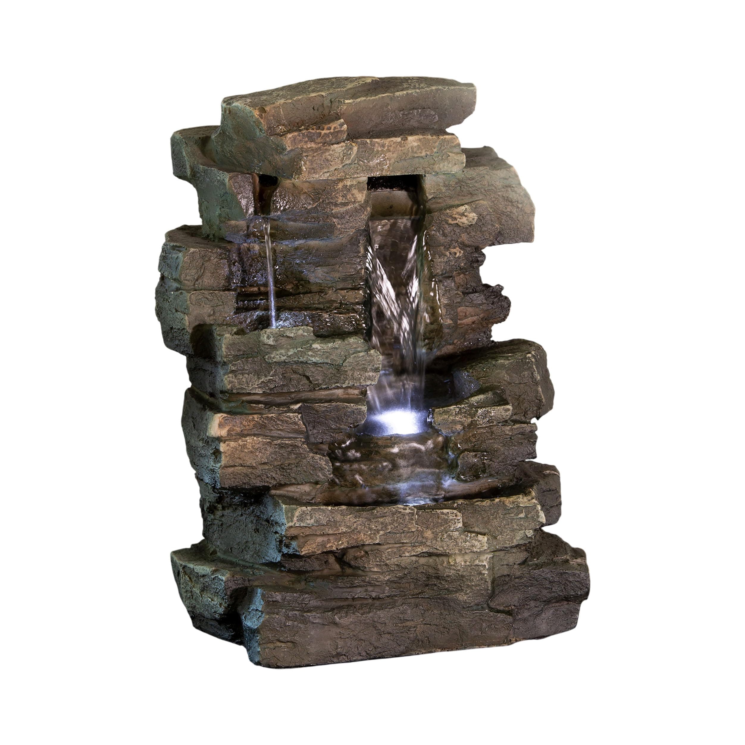Alpine Corporation 13" Tall Indoor Tabletop Water Fountain, 4 Tier Cascading Water Feature with LED Lights for Home, Office, Living Room, or Zen Decor, Gray