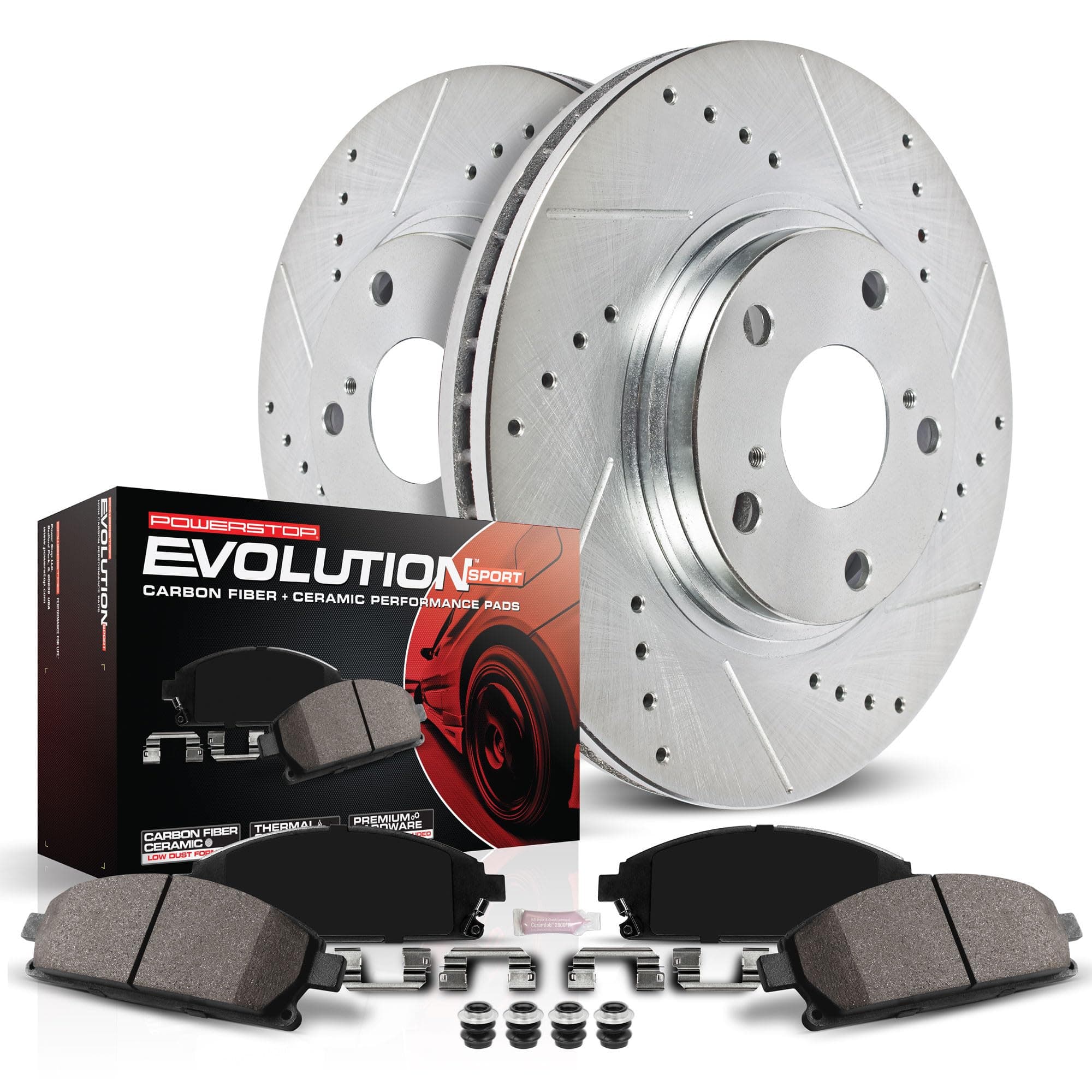 PowerStop Front Brake Kit For 2014 2015 Acura ILX, 2003-2012 Honda Accord, 2013-2021 Civic, 2016 CR-Z, 2003-2011 Element - Drilled and Slotted Disc Rotors with Ceramic Brake Pads Replacement, K1043