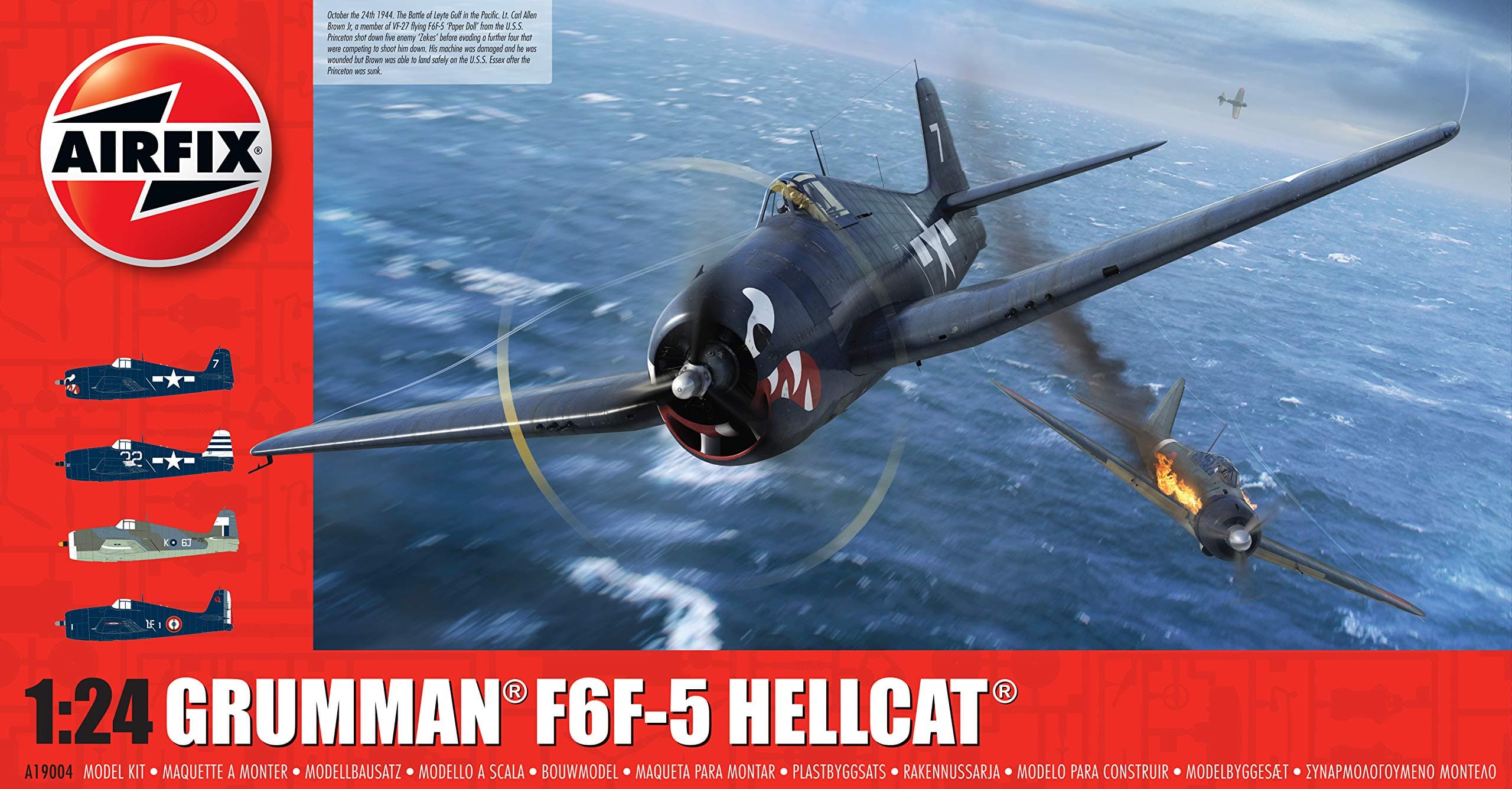 Airfix Grumman F6F-5 Hellcat 1:24 WWII Military Aviation Plastic Model Kit A19004, Unpainted