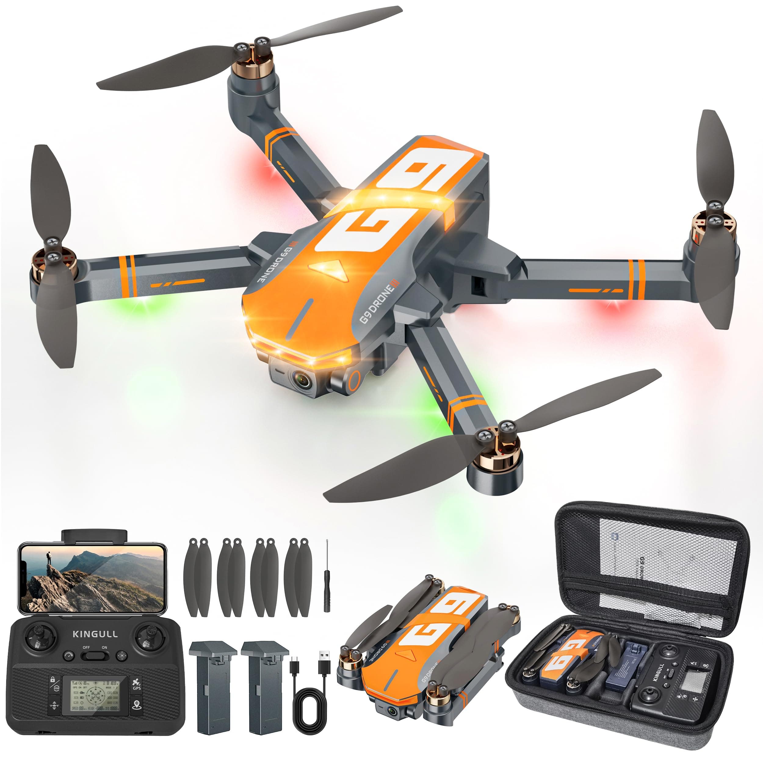 GPS Drones with 4K Camera for Adults with Brushless Motor and Follow Me Mode,Long Flight Time and Distance,5G FPV Transmission and Auto Return,G9 Foldable RC Quadcopter for Beginner and Kids,Under249g