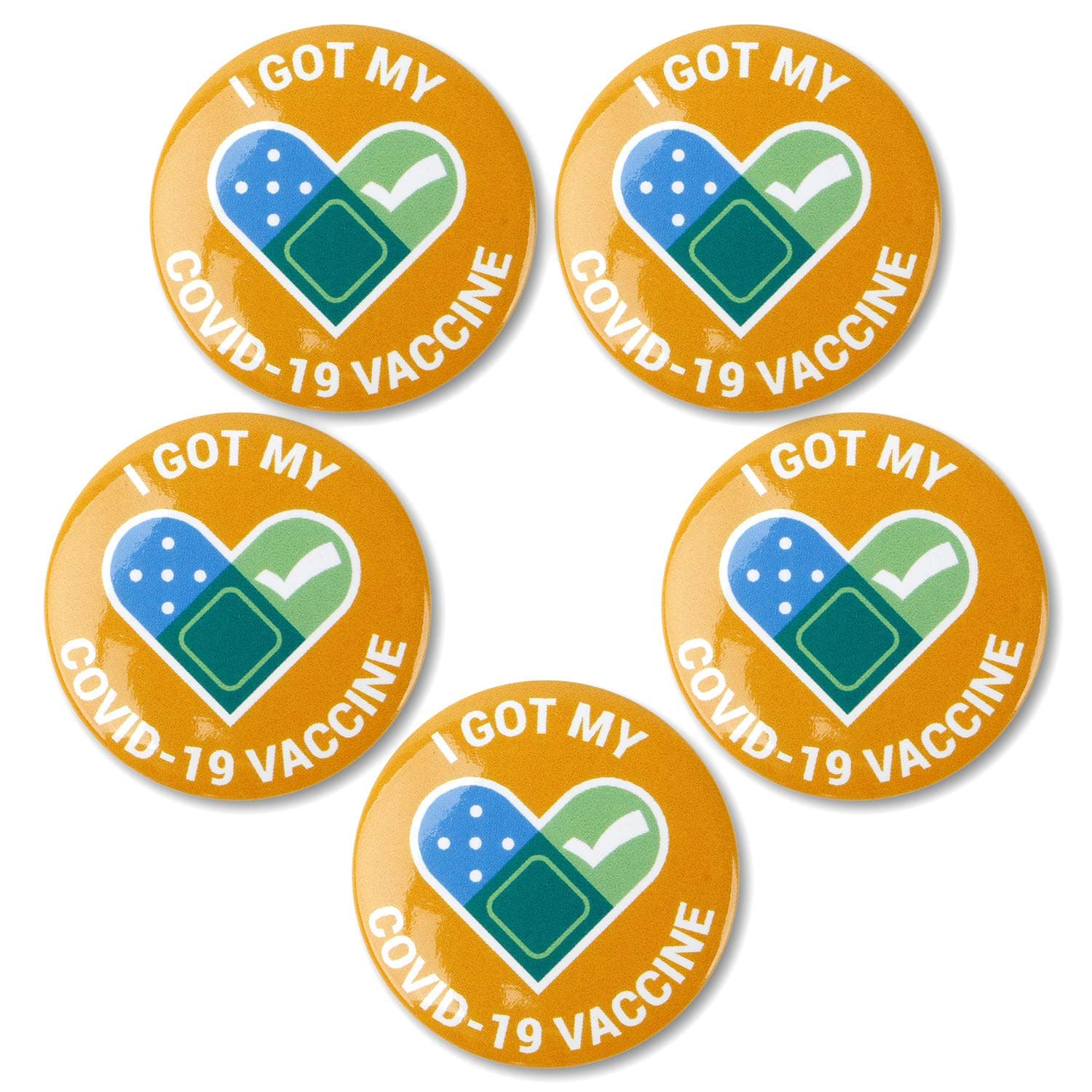 2 inch Round - Vaccine Pins Pinback Buttons Badges - Vaccinated for Nurses, Doctors, Hospitals, Clinics (5PK, Orange)