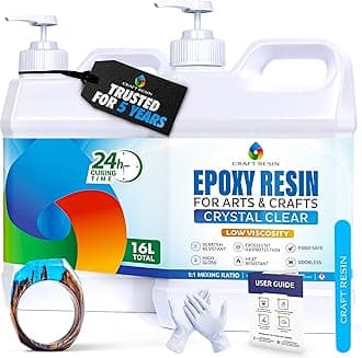 CRAFT RESIN 16L Epoxy Resin Kit - Crystal Clear Epoxy Resin Kit & Hardener for DIY Art, Mold Casting, Wood, Jewelry Making, Coasters, Table Top, Countertop Coating - Food Safe, Heat & UV Resistant
