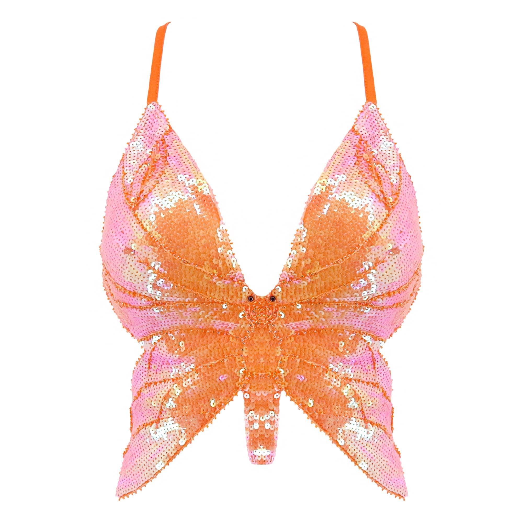 Mocure Womens Glitter Sequin Butterfly Crop Top Low-Cut Tank Top Rave Tube Vest Top for Belly Dance Costume Outfits