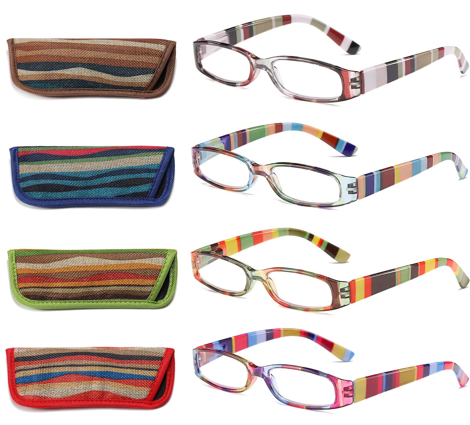 Reading Glasses 4 Pairs Fashion Ladies Readers Spring Hinge with Pattern Print Multicolor Eyeglasses for Women +1.5