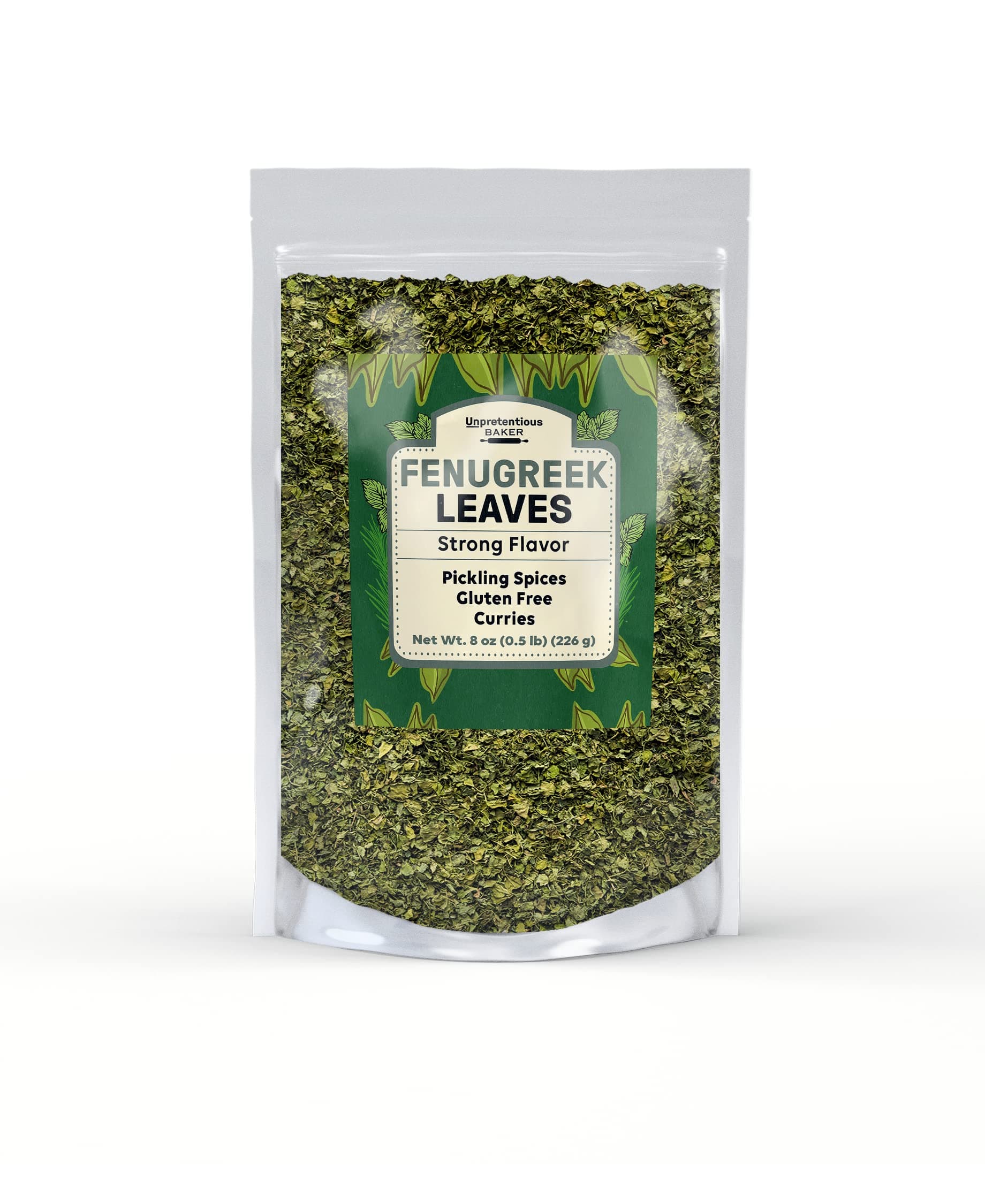 Unpretentious Fenugreek Leaves, 8 oz, Pickling Spices, Curries, Teas, Strong Flavor