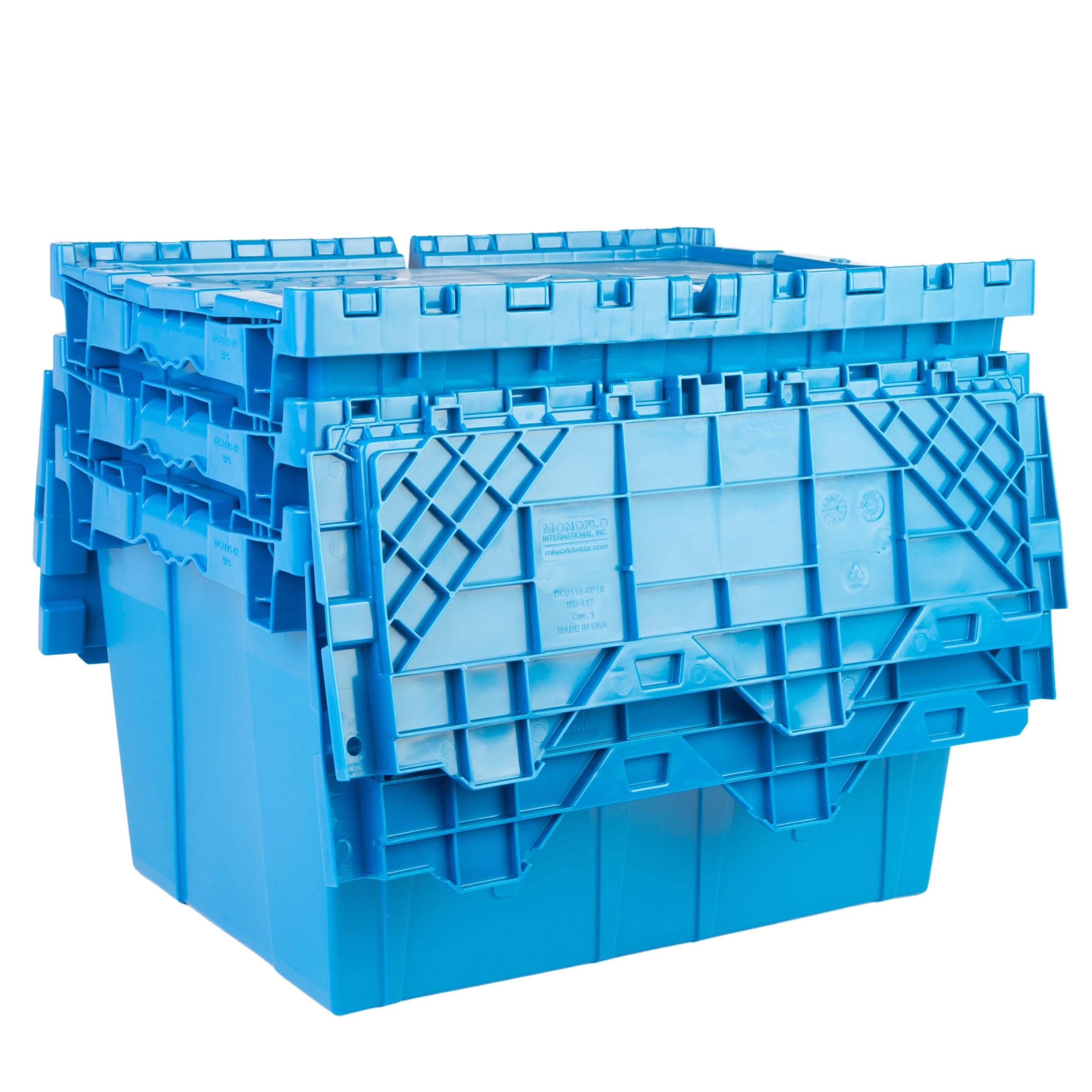 Hudson Exchange 21.9 x 15.2 x 12.8” (3 Pack) Storage Tote Distribution Container with Hinged Attached Lid, Blue