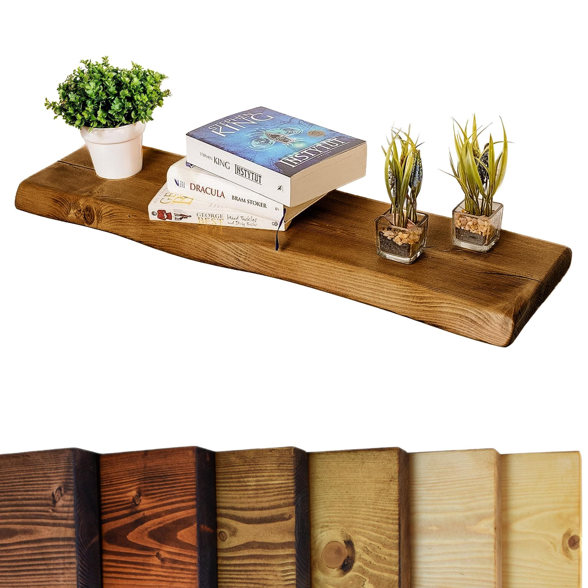 Live Edge Rustic Floating Shelf 12x1.5 inches, 90cm long - Tudor Oak Finish Reclaimed Wood Floating Shelves for Wall Decor, Rustic Wooden Shelves for Bedroom, Living Room, Kitchen, or Bathroom