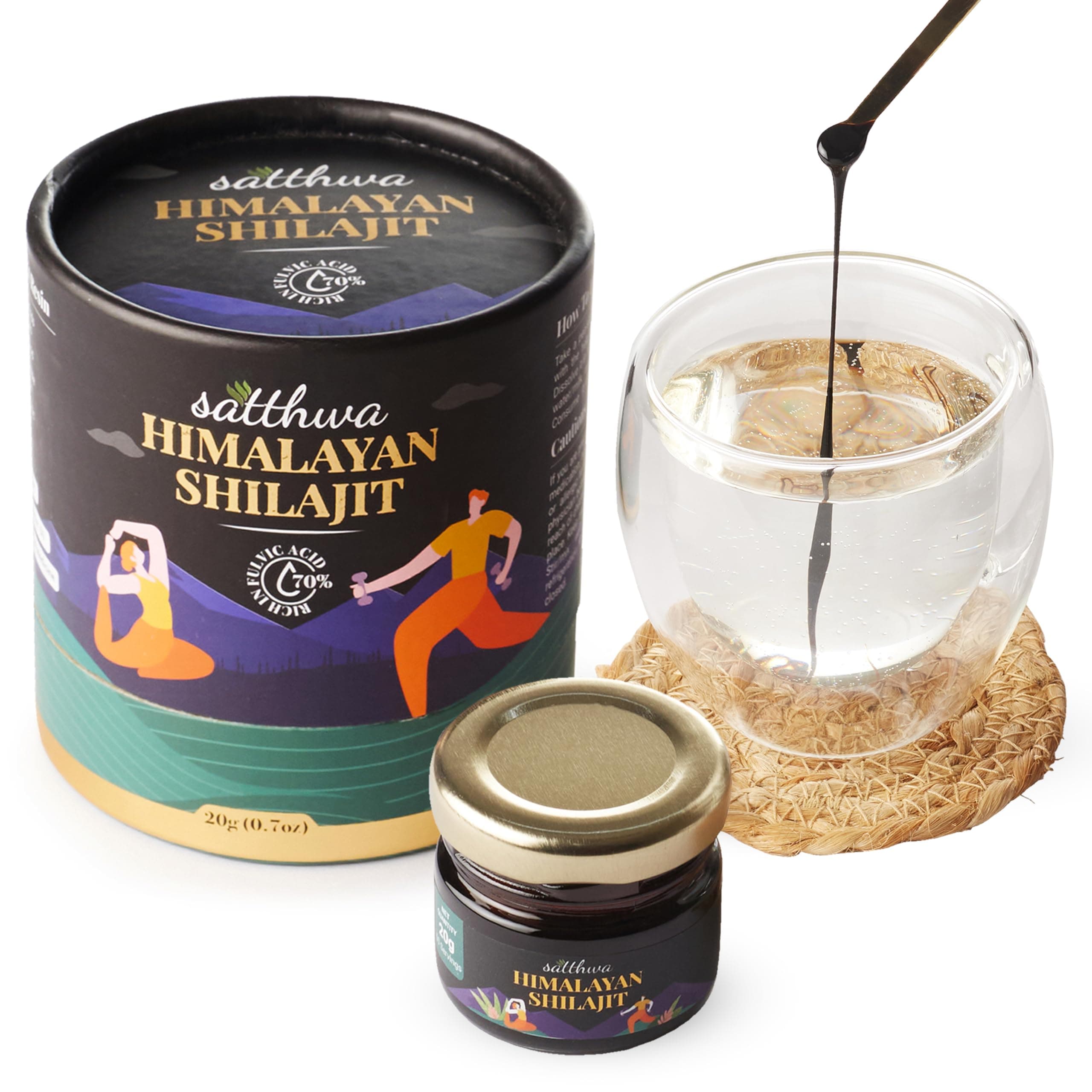 Satthwa Pure Shilajit from The Himalayas Resin High Potency for Men & Women - 85+ Trace Minerals - 75% + Fulvic Acid - 50 Servings - Lab Tested - 20gm(0.7oz)