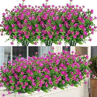 24 Bundles Outdoor Artificial Flowers UV Resistant Fake Boxwood Plants, Faux Greenery for Indoor Outside Hanging Plants Garden Porch Window Box Home Wedding Farmhouse Décor (Magenta)