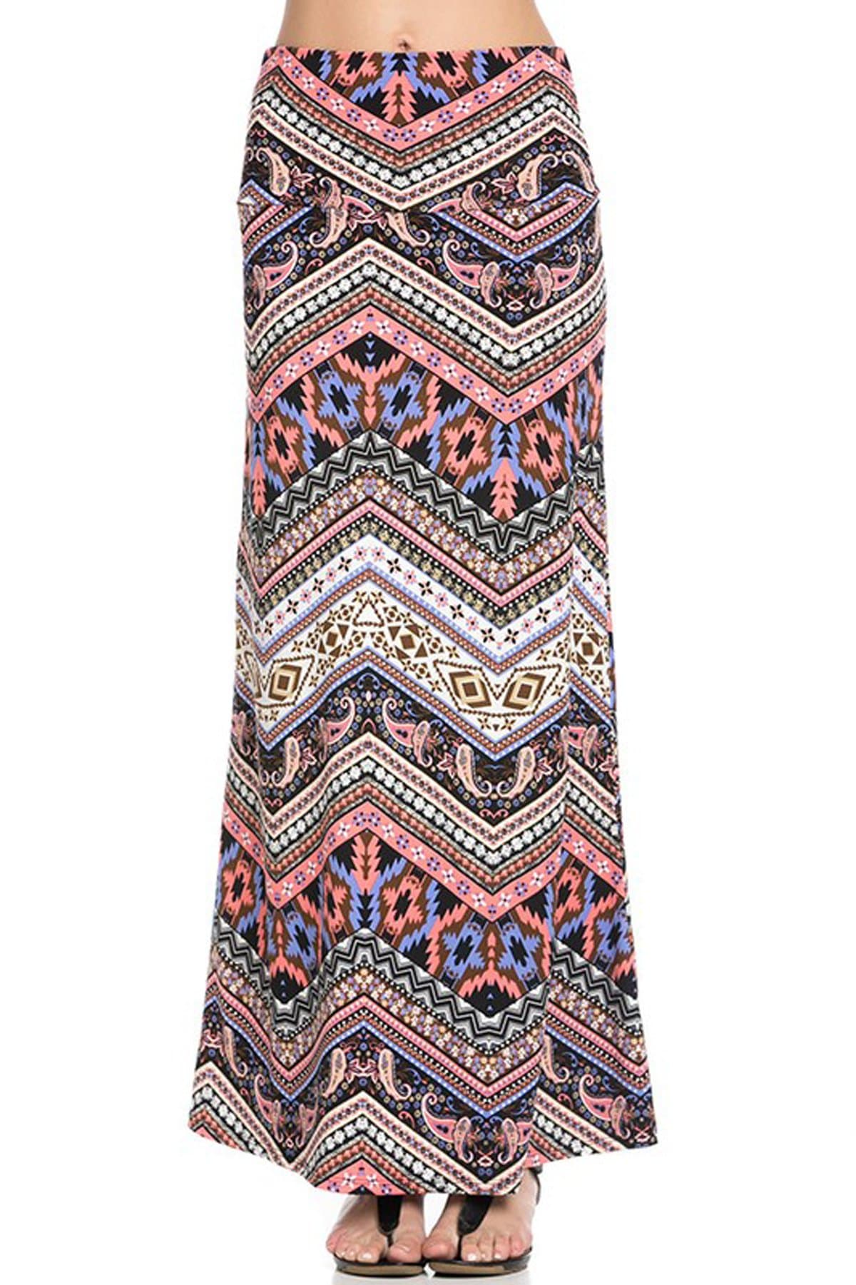 Azules Women's Poly Span Multiple Selection Print Maxi Skirt-Made in USA