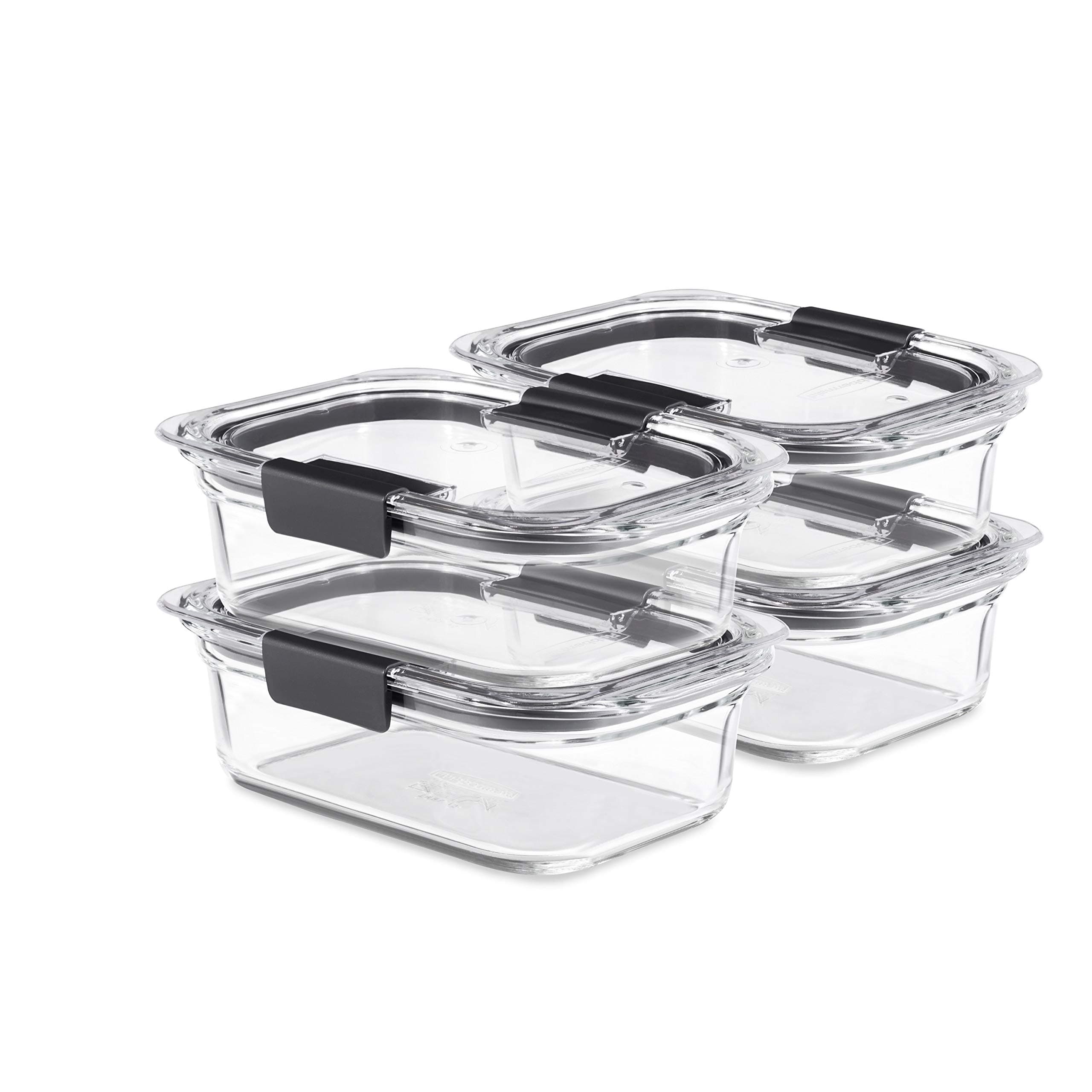 Rubbermaid Brilliance Glass Storage 3.2-Cup Food Containers with Lids, 4-Pack (8 Pieces Total), BPA Free and Leak Proof, Medium, Clear