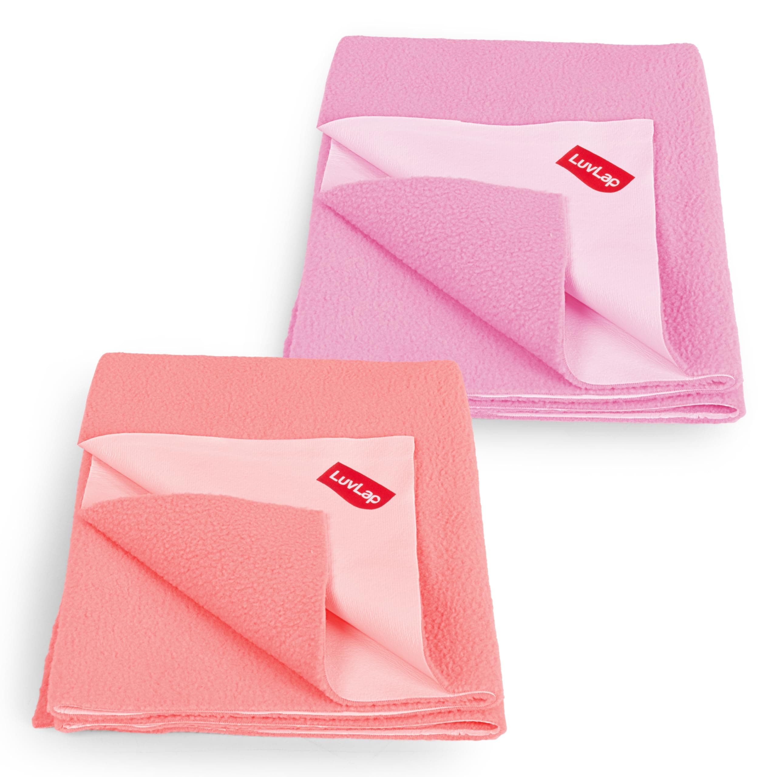 Luv Lap Instadry Extra Absorbent Quick Dry Sheet for baby, Baby Bed Protector, Waterproof baby sheet - Salmon Rose & Baby Pink, 0m+ - Medium 70 x 100cm Pack of 2