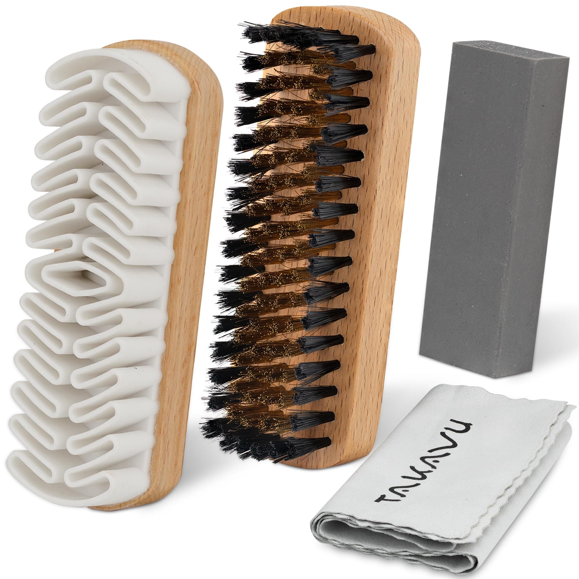 Premium Suede & Nubuck Cleaning Brush Kit, Crepe & Brass Bristle Brush, Microfiber Towel Cloth, Cleaning Block Eraser for Shoes, Boots