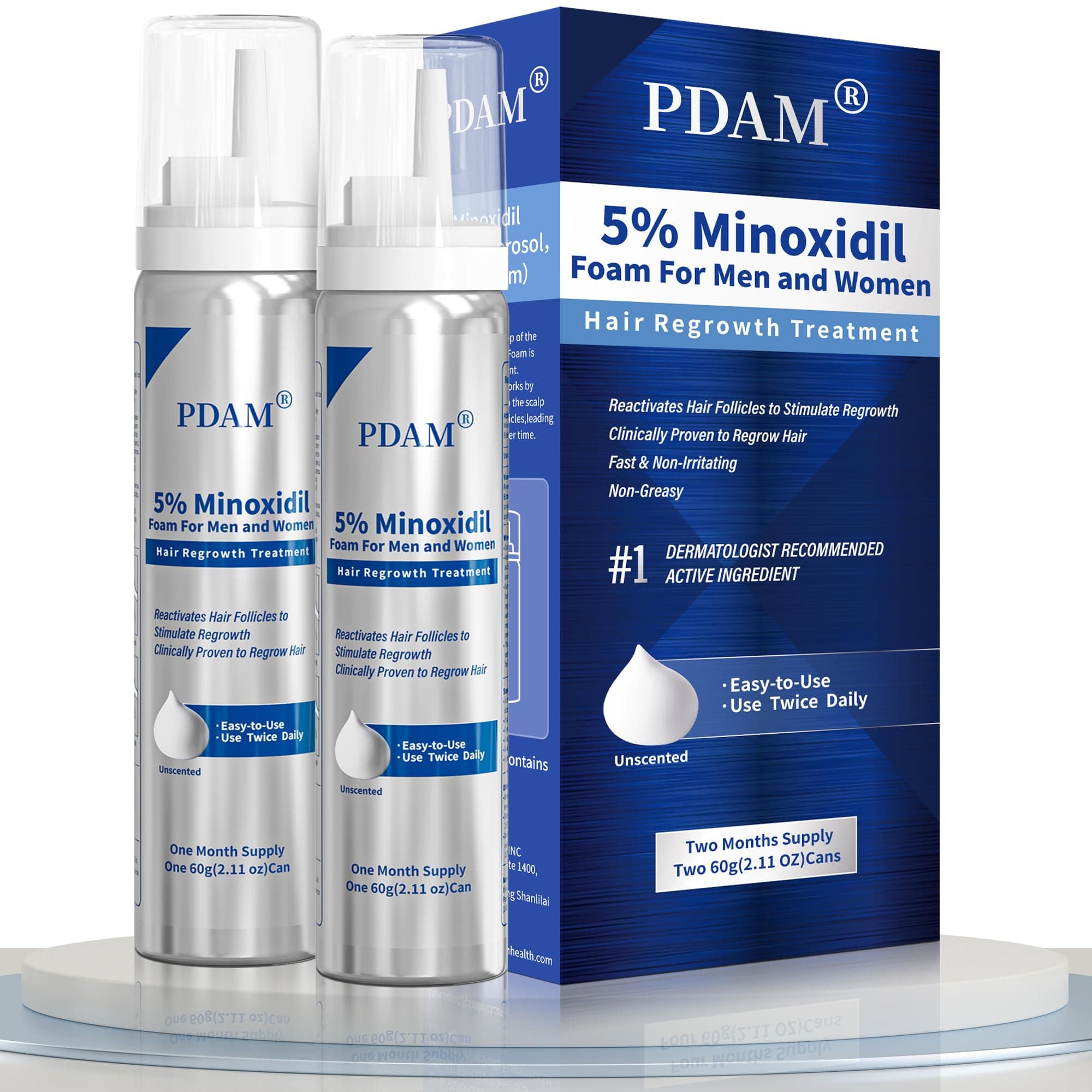 5% Minoxidil for Men Foam Hair Growth - Minoxidil Foam Hair Regrowth Treatment for Men, Topical Hair Loss Treatments, Extra Strength Thicker & Fuller Hair, 2 x 2.11 oz for 2 Months
