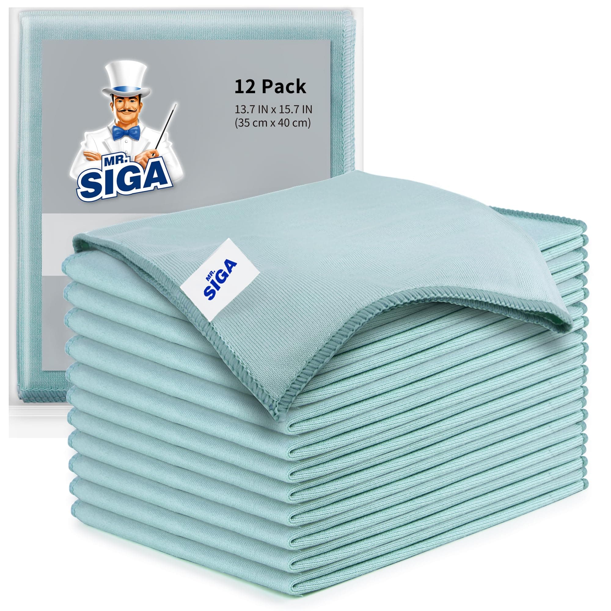MR.SIGA Ultra Fine Microfiber Cloths for Glass, Pack of 12, 35 x 40cm 13.7" x 15.7"