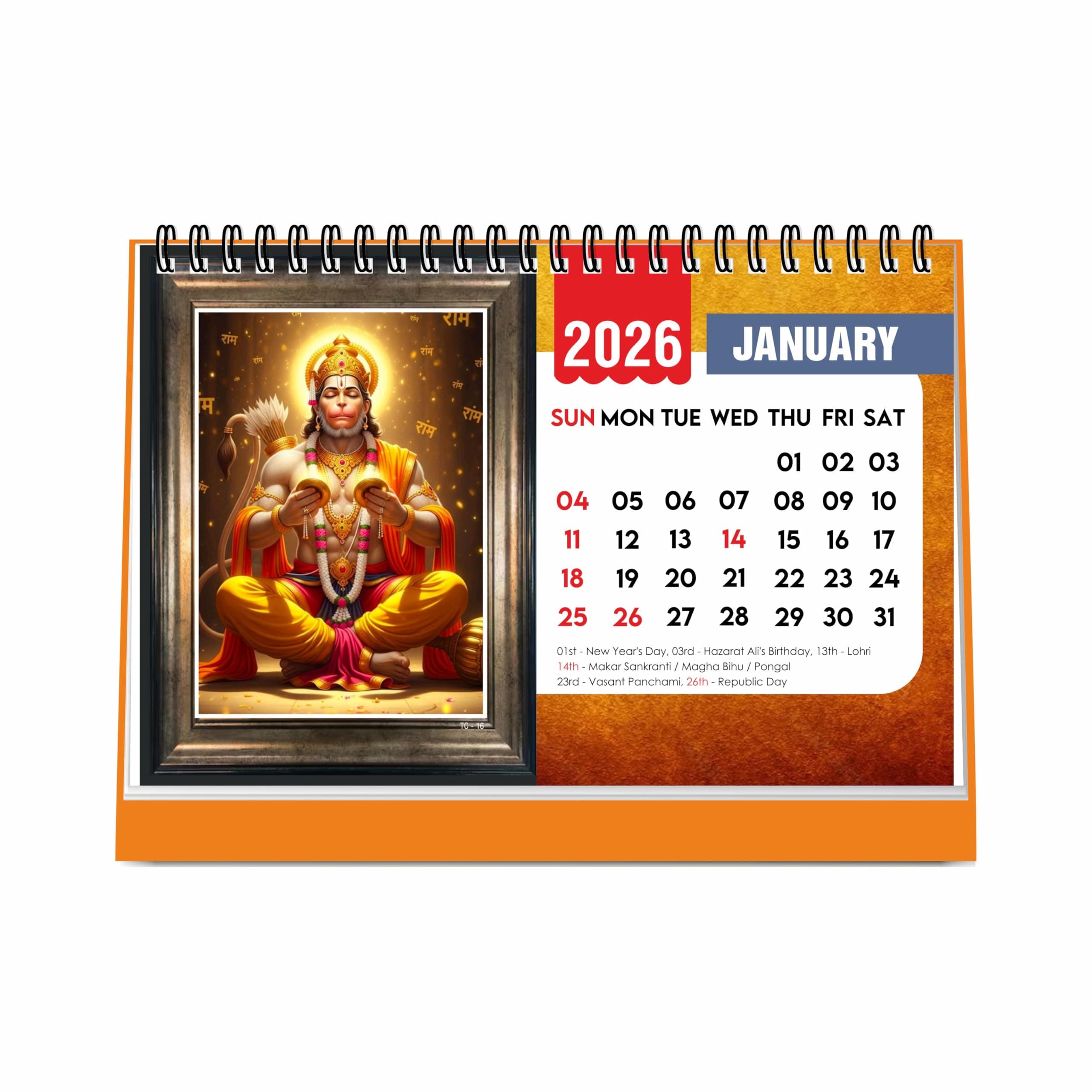 ESCAPER Hanuman Ji Desk Calendar 2026, A5 Size 8.5 x 5.75", Lord Hanuman Table Calendar 2026, Religious Hindu God Calendar, Table Top Calendar 2026