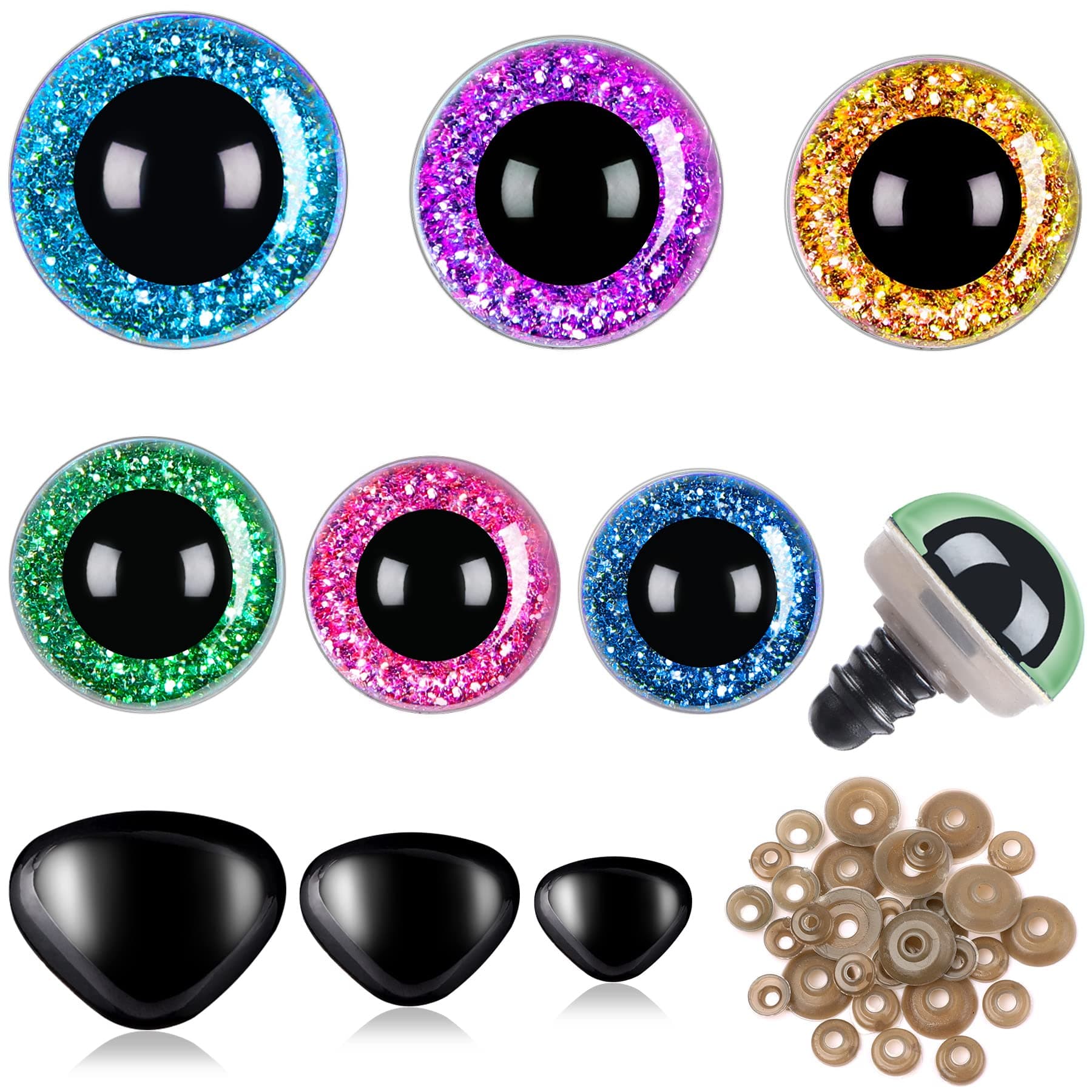 UPINS 180 Pieces 10-20 mm Large Safety Eyes and Nose with Washers for Amigurumi Stuffed Animal Eyes Plastic Craft Doll Crochet Eyes for DIY of Puppet, Bear, Toy Making Supplies (Assorted Colors)