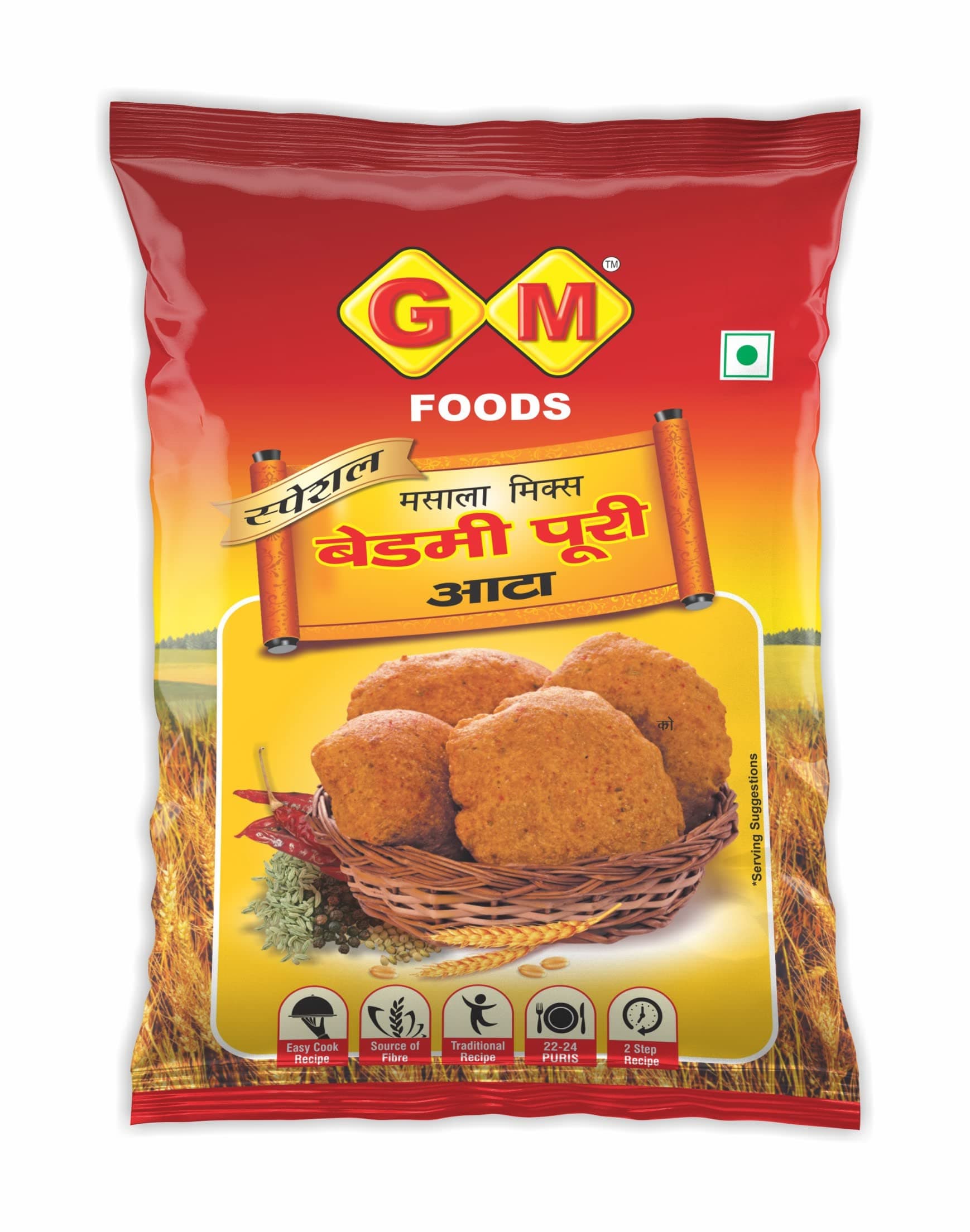 GM Foods Bedmi Puri Atta Mix 1kg Ready to cook Masala Puri Atta (Pack Of 2)