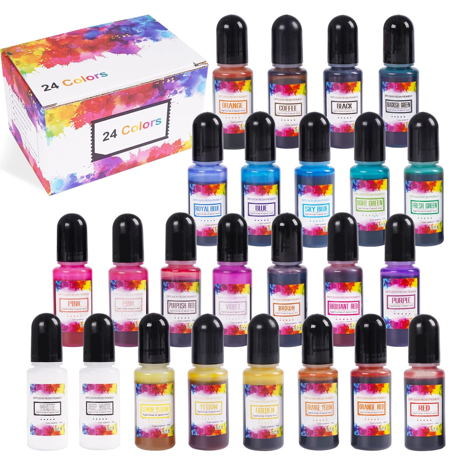 Alcohol Ink Set - 24 Vibrant Colors Alcohol Ink Pigment for Epoxy Resin, Concentrated Alcohol Paint Color Dye for Resin Art, Coaster, Ceramic, Glass, Tumbler Making, Painting, 10ml/0.35oz Each