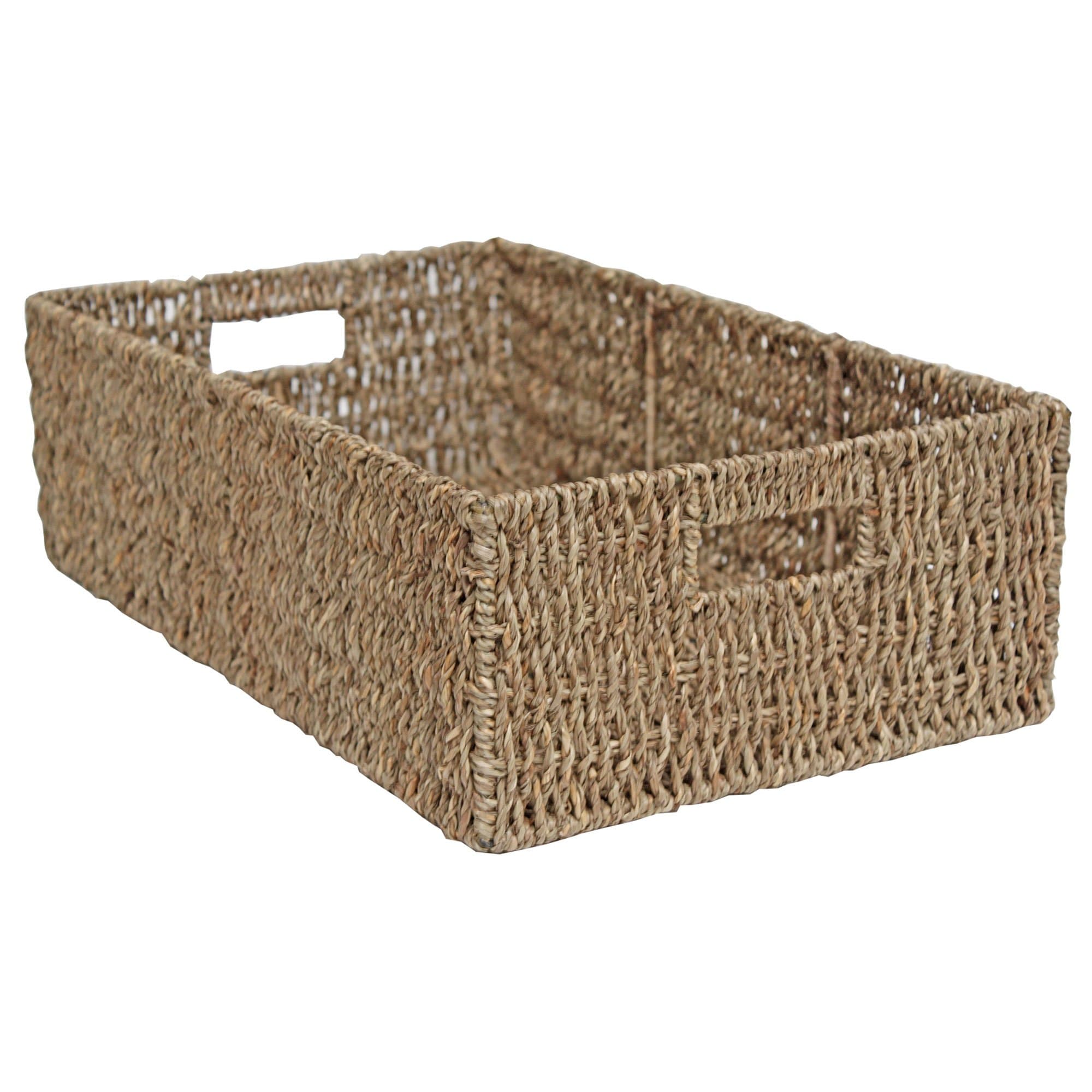 Casa Furnishings Seagrass Wicker Storage Basket, Shelf Drawer, Rectangular Long (Medium - L 50 x W 30 x H 15cm)