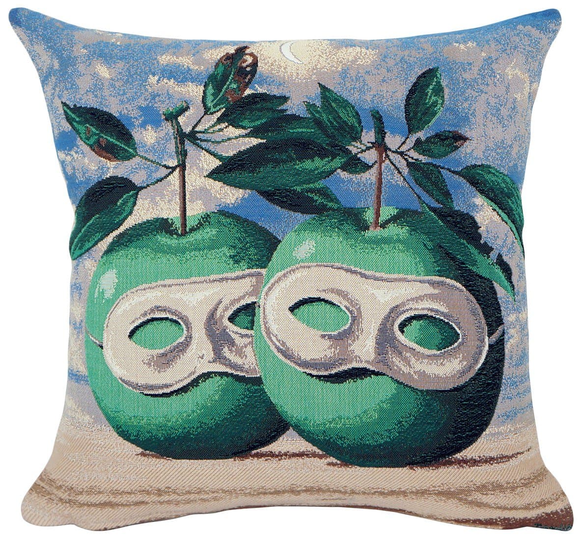 Premium European Throw Pillow Cases in Jacquard Weave - Magritte the Married Priest (1961) - 18 x 18 Inches - 95% Cotton 5% Polyester - Invisible Zipper Opening - Made in France