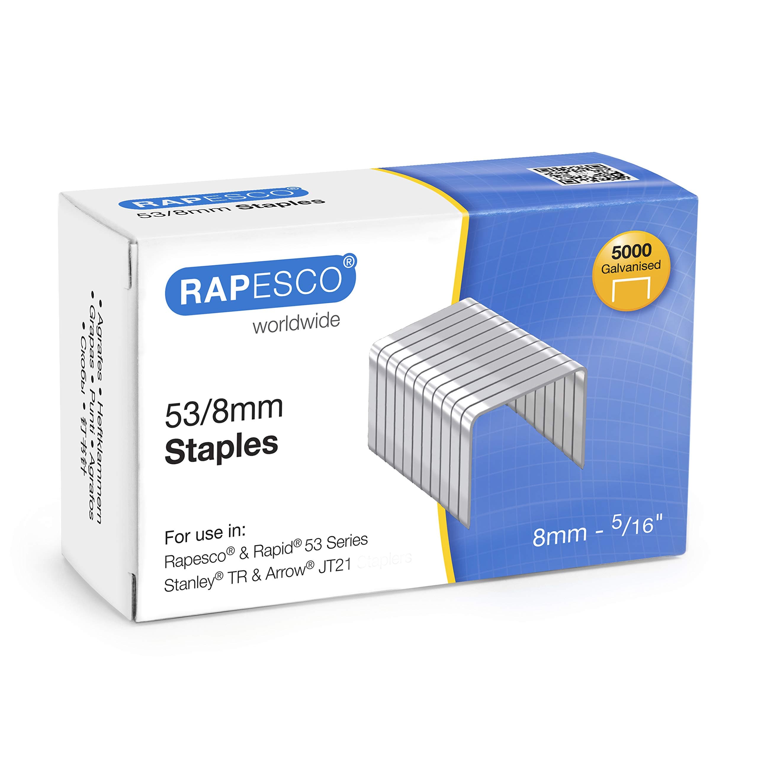 0750 Type 53/8 mm Galvanised Tacker Staples, Pack of 5000