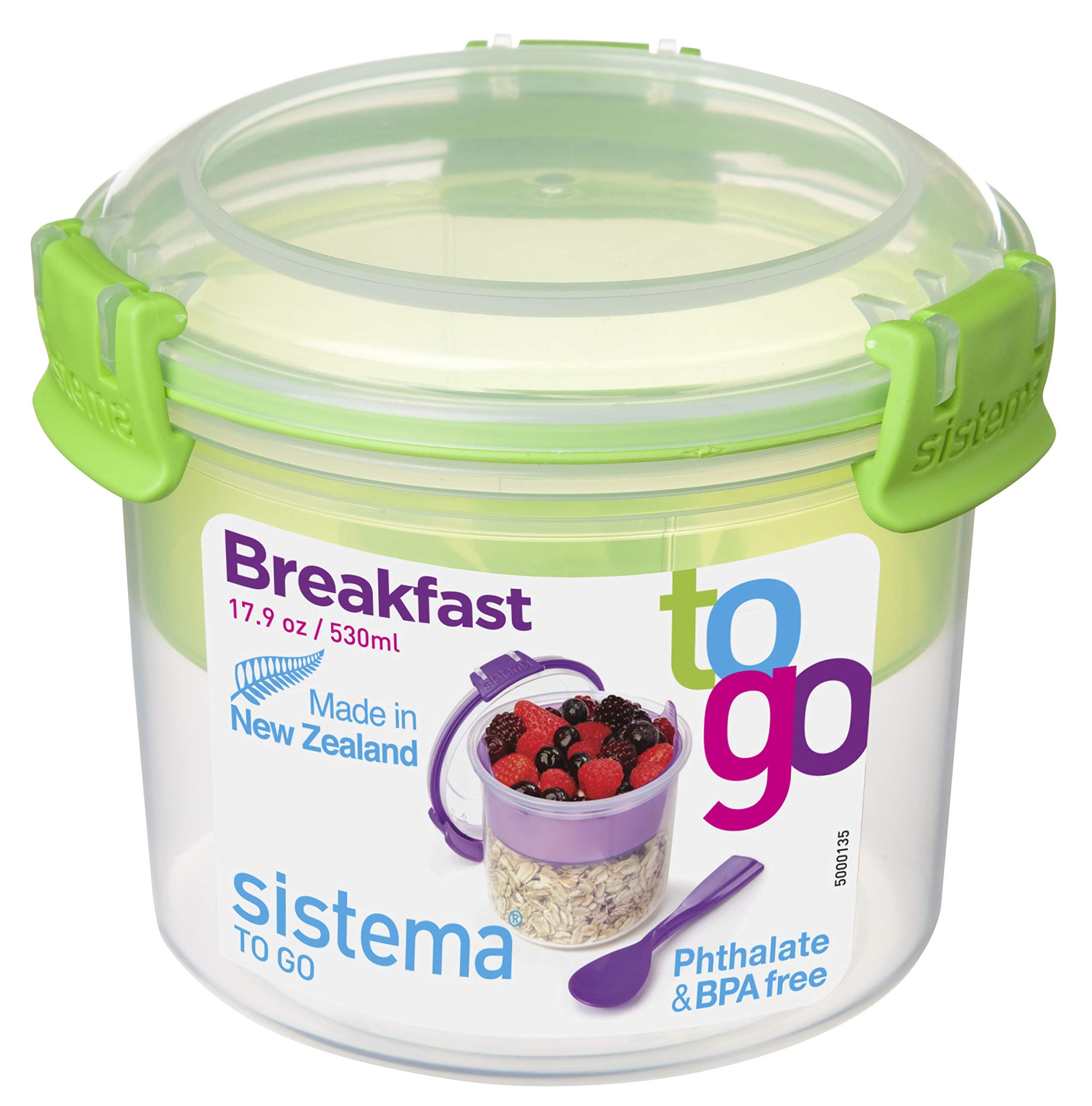 Sistema To Go Collection Breakfast Plastic Bowl Food Storage Container, 17.9 oz./0.5 L, Color Received May Vary, 1 Count (Pack of 1)