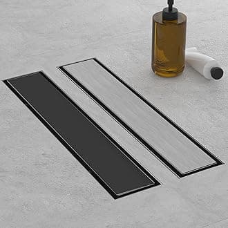 Linear Shower Drain, 12 Inch Matte Black 304 Stainless Steel Shower Drain with Tile Insert Panels, Long Rectangle Shower Floor Drain with Adjustable Feet, Hair Catcher, Fits Bathroom, Balcony