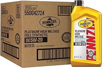 Pennzoil Platinum High Mileage Full Synthetic 5W-20 Motor Oil, 1 Quart (6 Pack)